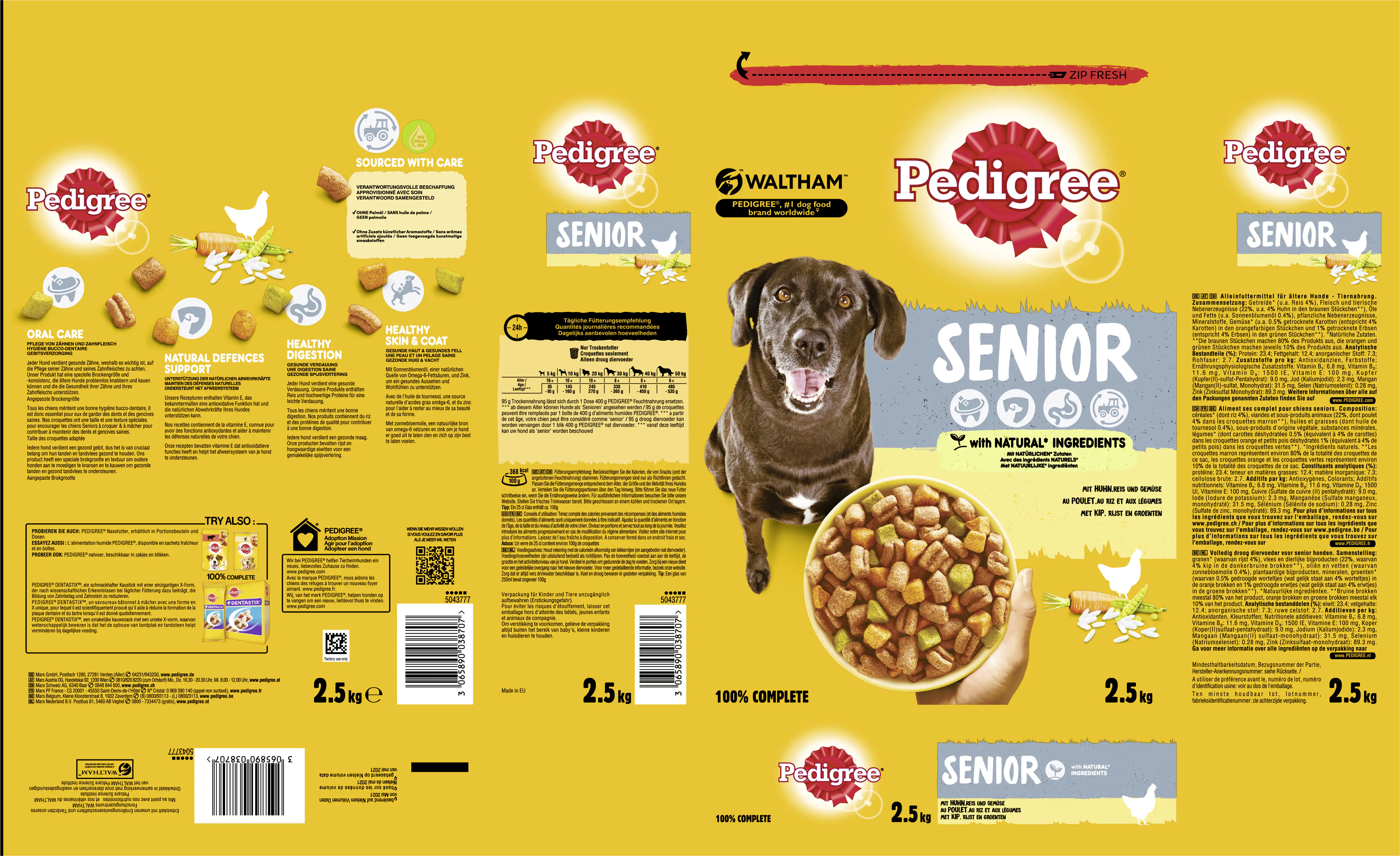 Pedigree Hundetrockenfutter Senior 2,5 kg Huhn, Reis & Gemüse 