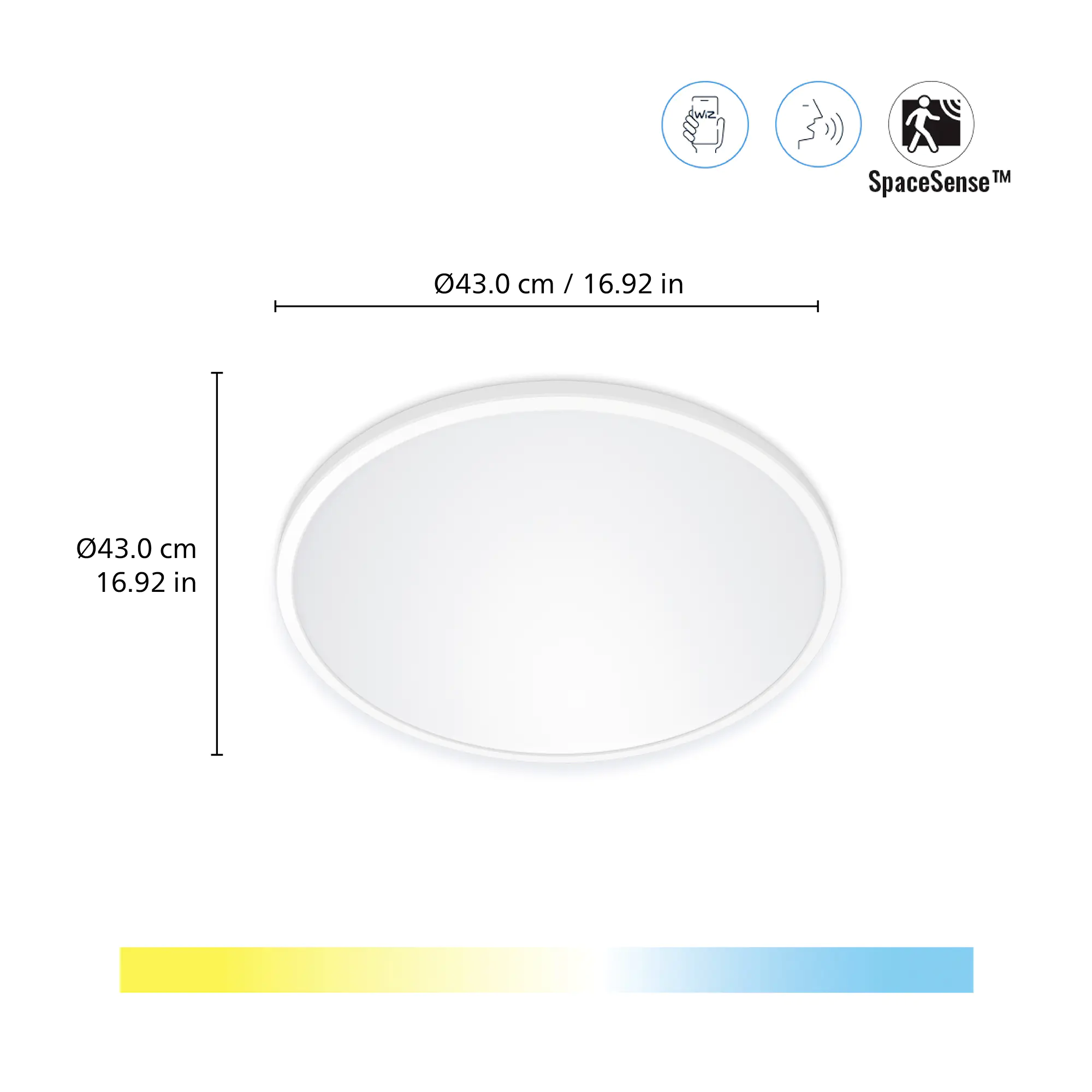 WIZ LED-Deckenleuchte SuperSlim 43 x 2 cm 22W warmweiß bis kaltweiß smart weiß