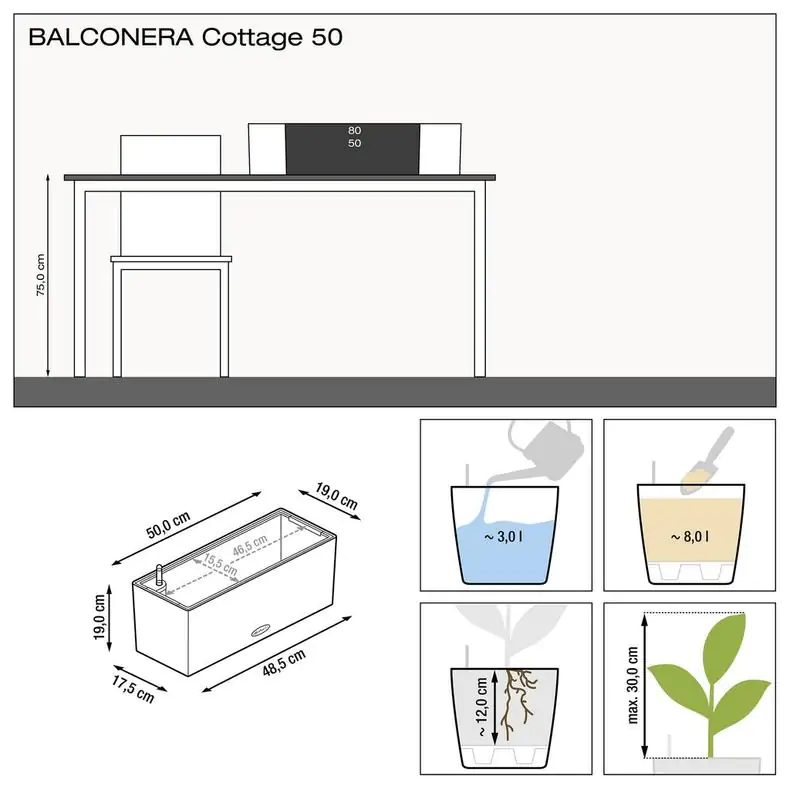 Lechuza Balkonkasten BALCONERA Cottage 50 cm, weiß