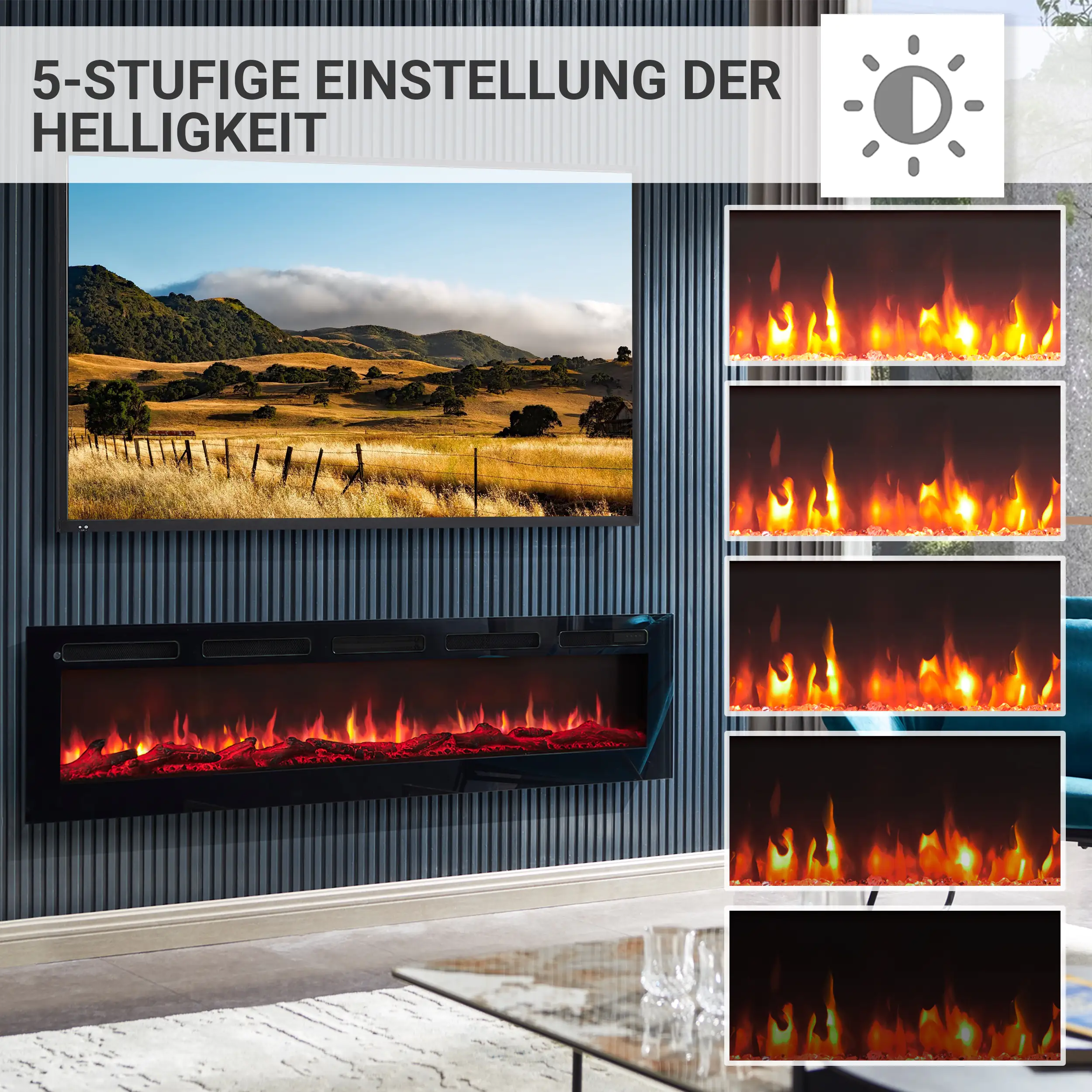 BALDERIA Elektrokamin schwarz Leif 70 1000/1800 Watt 43 x 178 cm