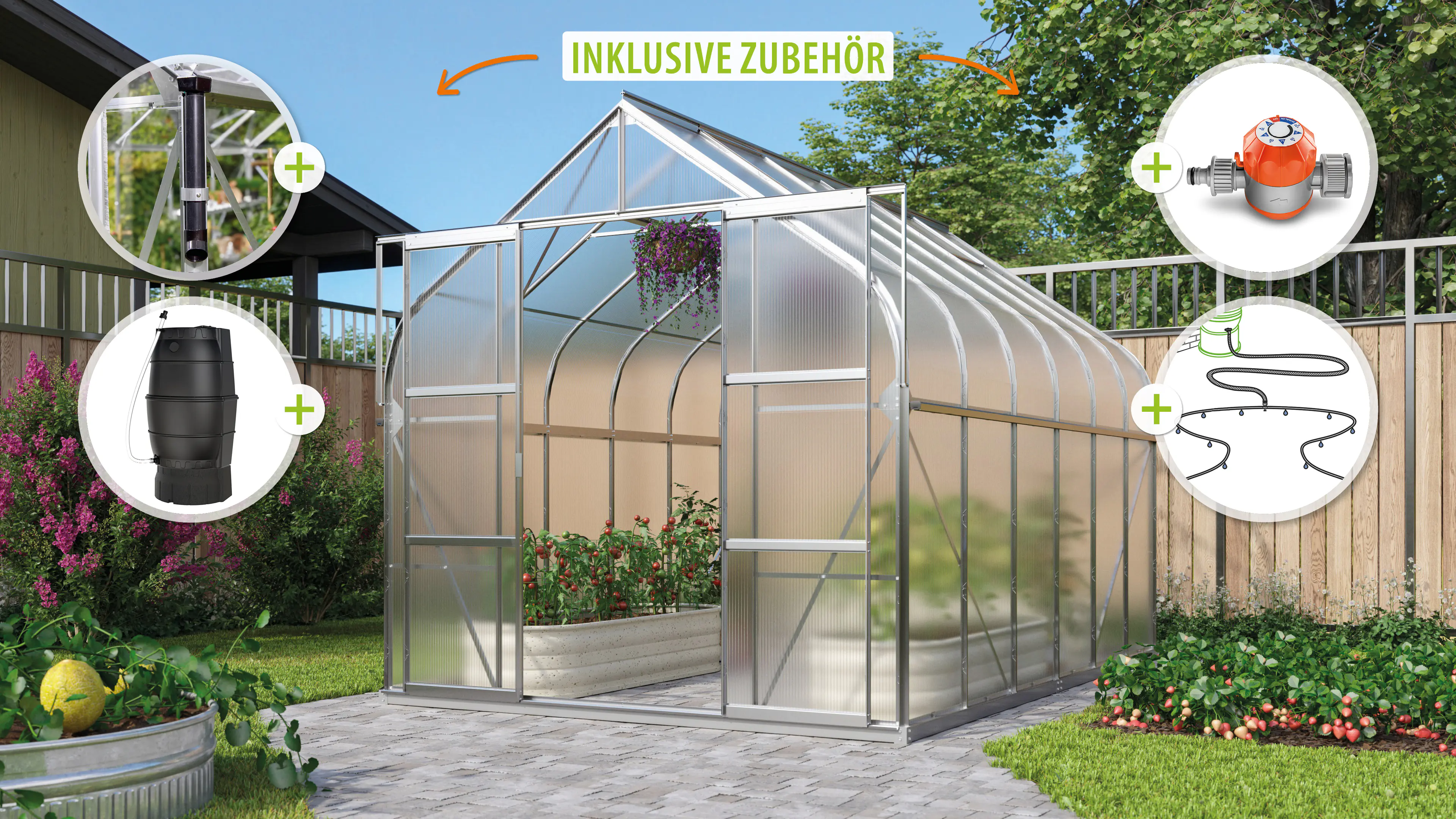 Vitavia Gewächshaus-Set Dione 9900 HKP 4 mm alu 254 x 378 cm 