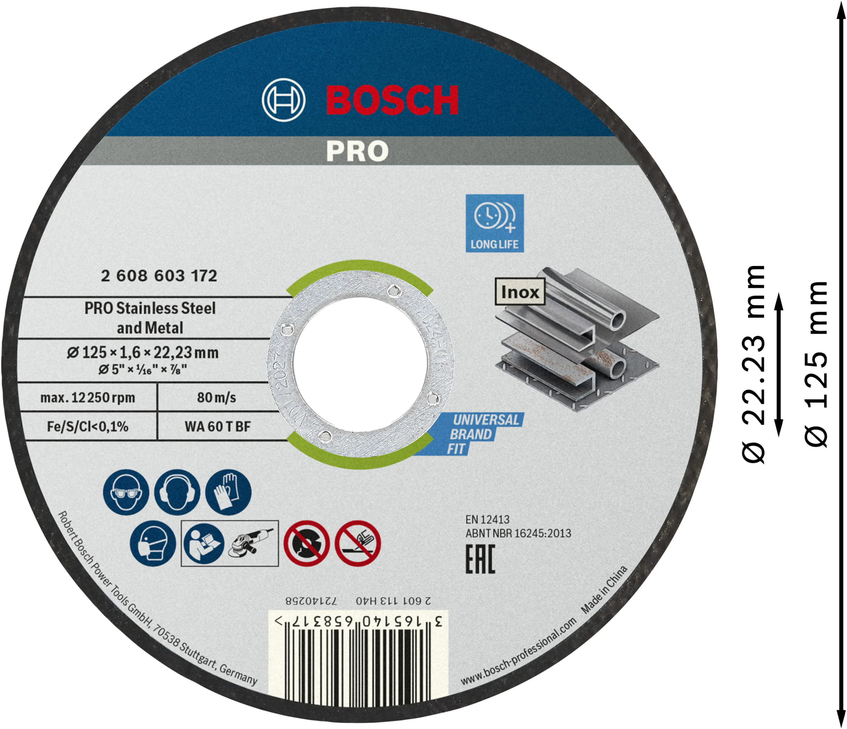 Bosch PRO Trennscheibe Stainless Steel and Metal 125 x 22,23 x 1,6 mm gerade