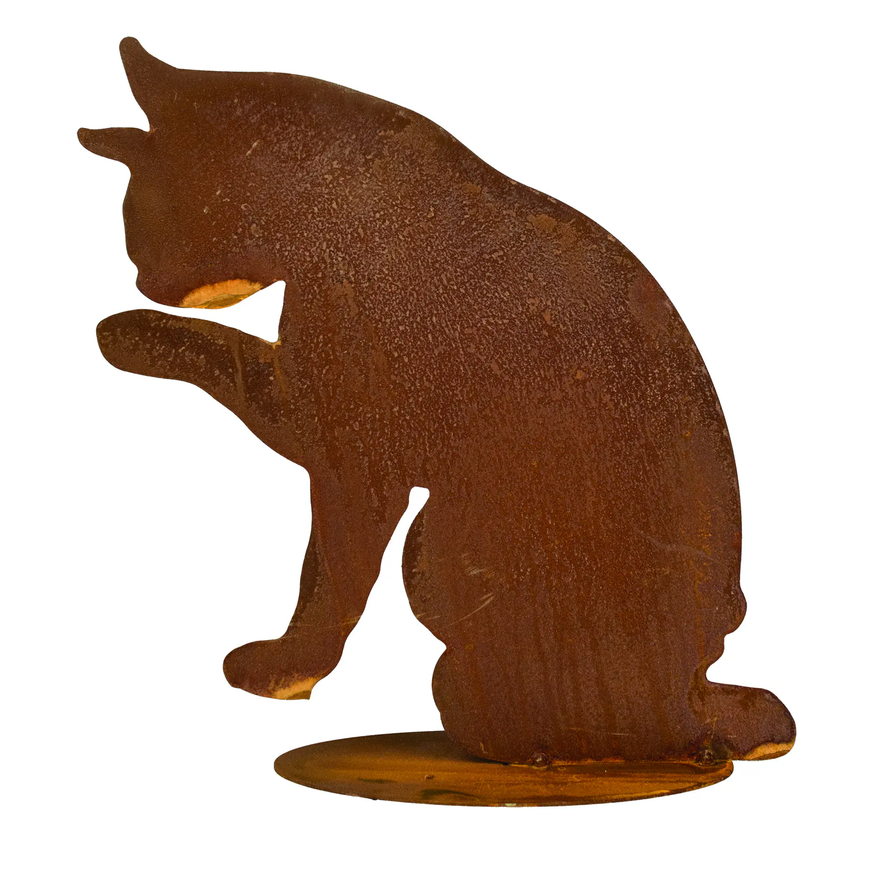 Badeko Gartenfigur Katze Tom putzend mit Bodenplatte Stahl 28 x 28 cm braun