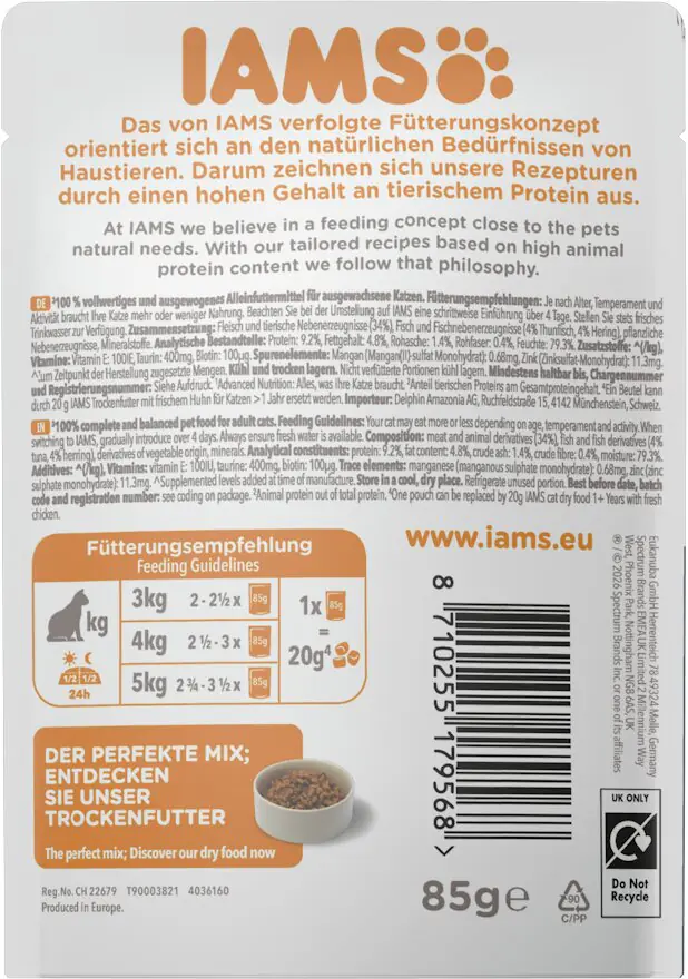 Iams Advanced Nutrition Katzennassfutter Adult 85 g Thunfisch & Hering in Gelee
