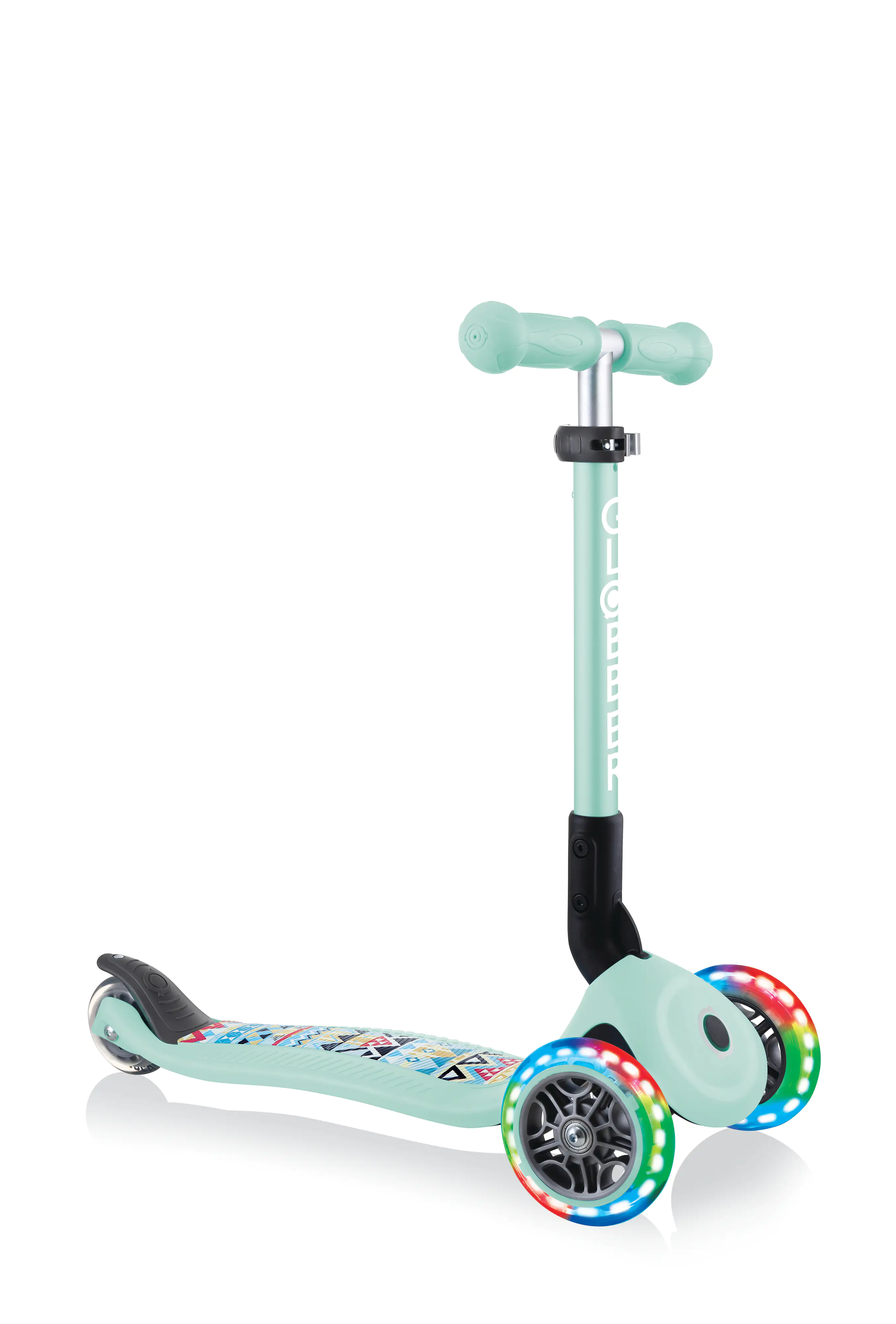 Globber Scooter Junior Foldable Lights mint-Tribal mit Leuchtrollen