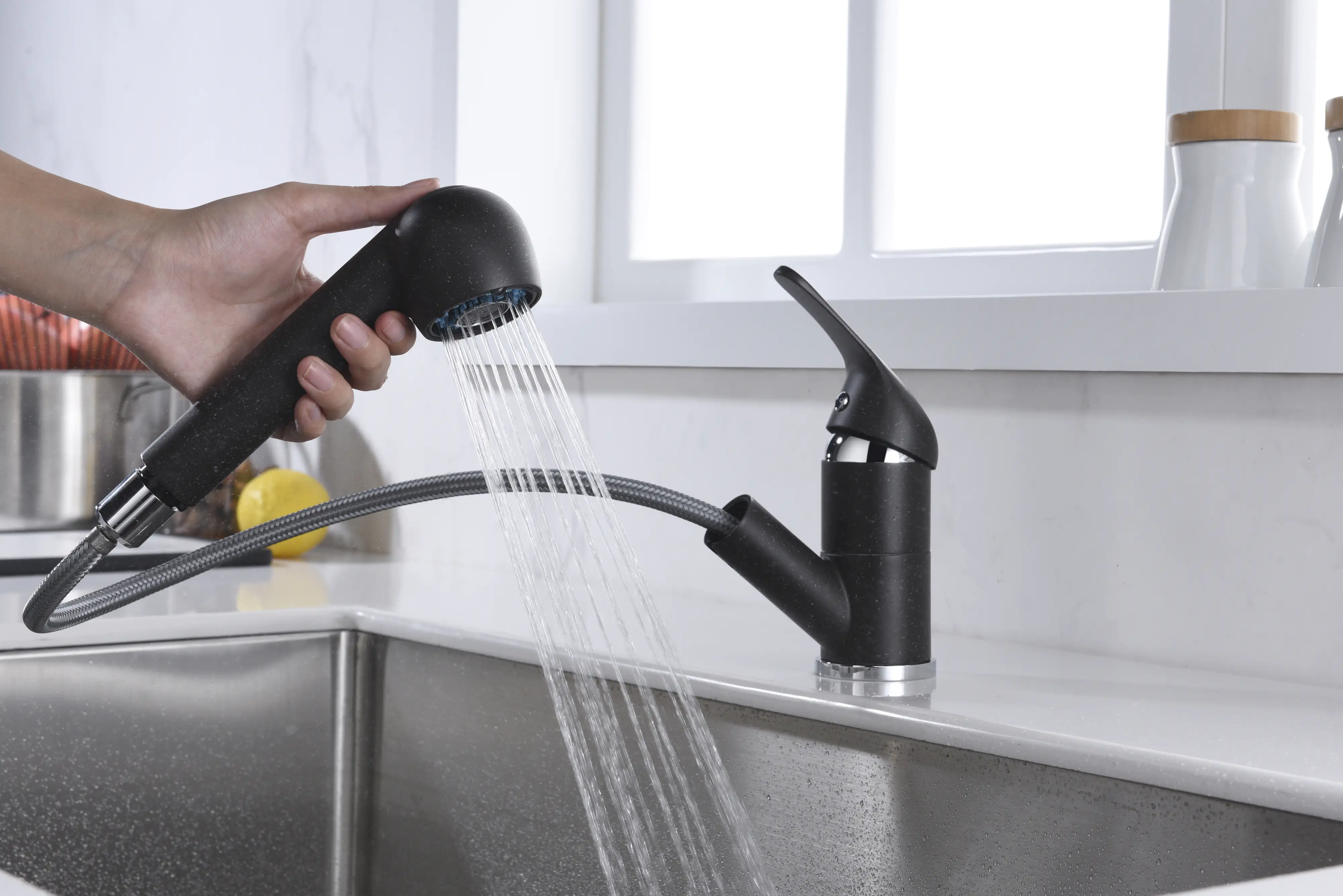 Primaster Küchenarmatur Hamm Granit schwarz mit Handbrause