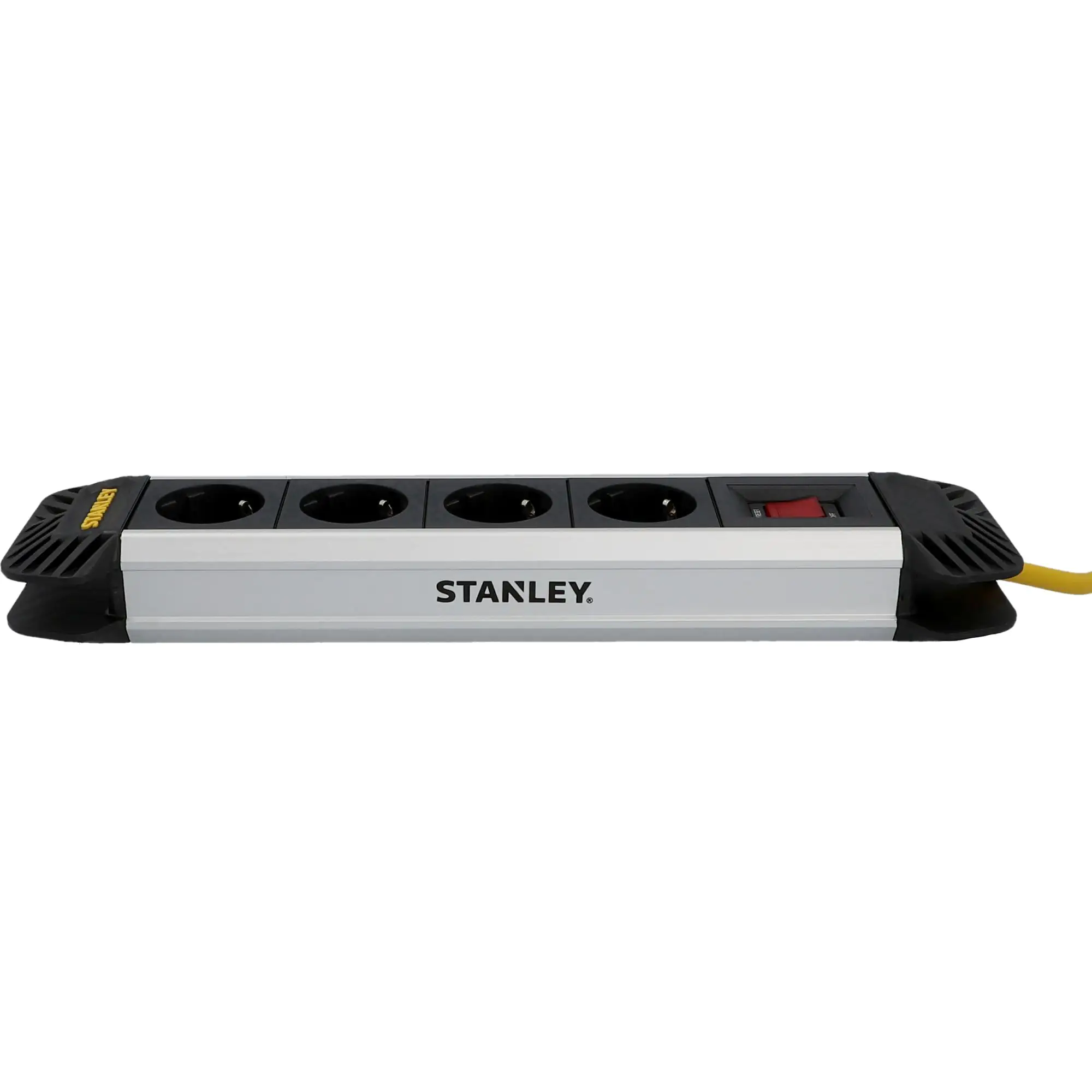 Stanley Steckdosenleiste 4-fach 3m mit Schalter, Aluminiumgehäuse, schwarz