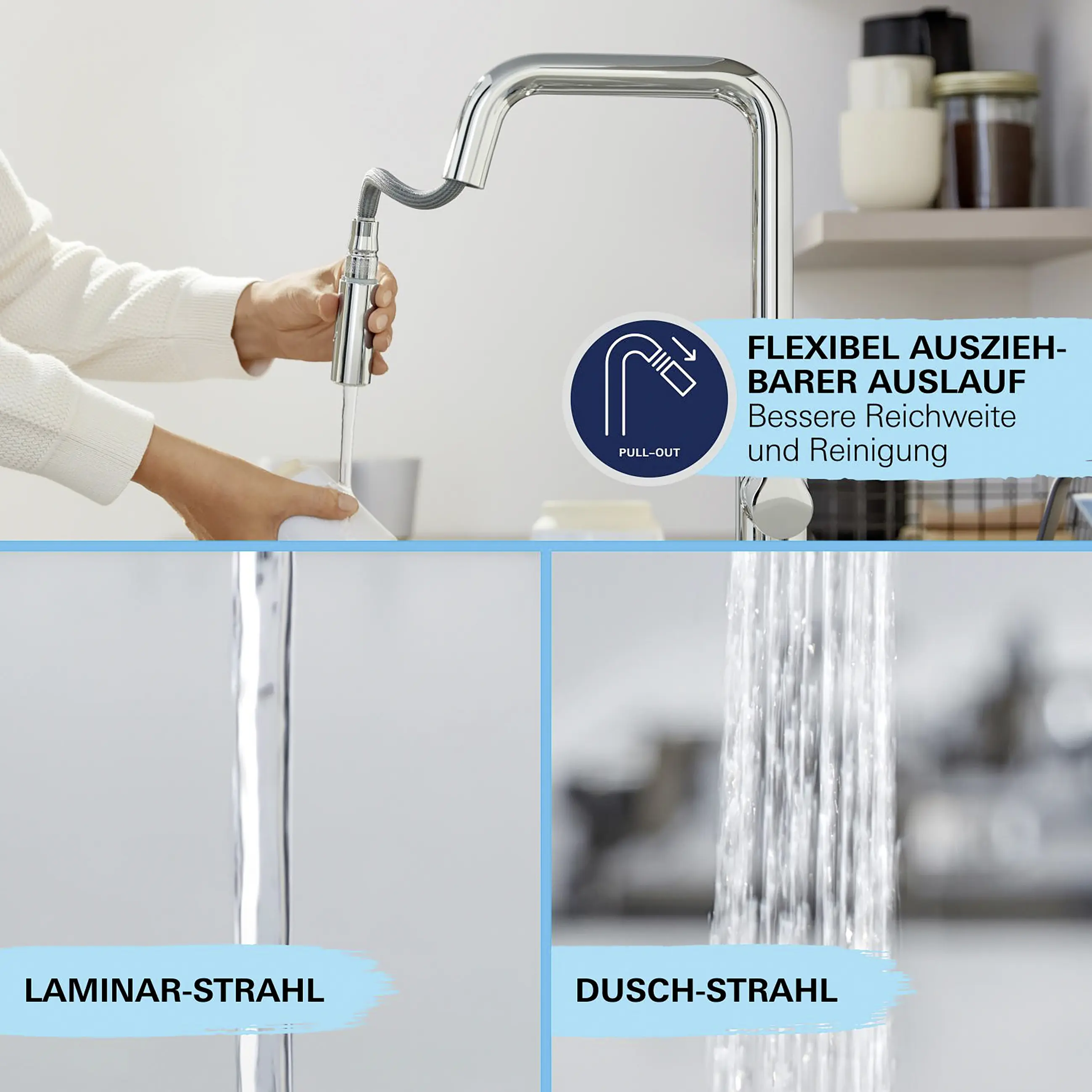 Grohe Küchenarmatur Start Flow verchromt mit herausziehbarer Brause