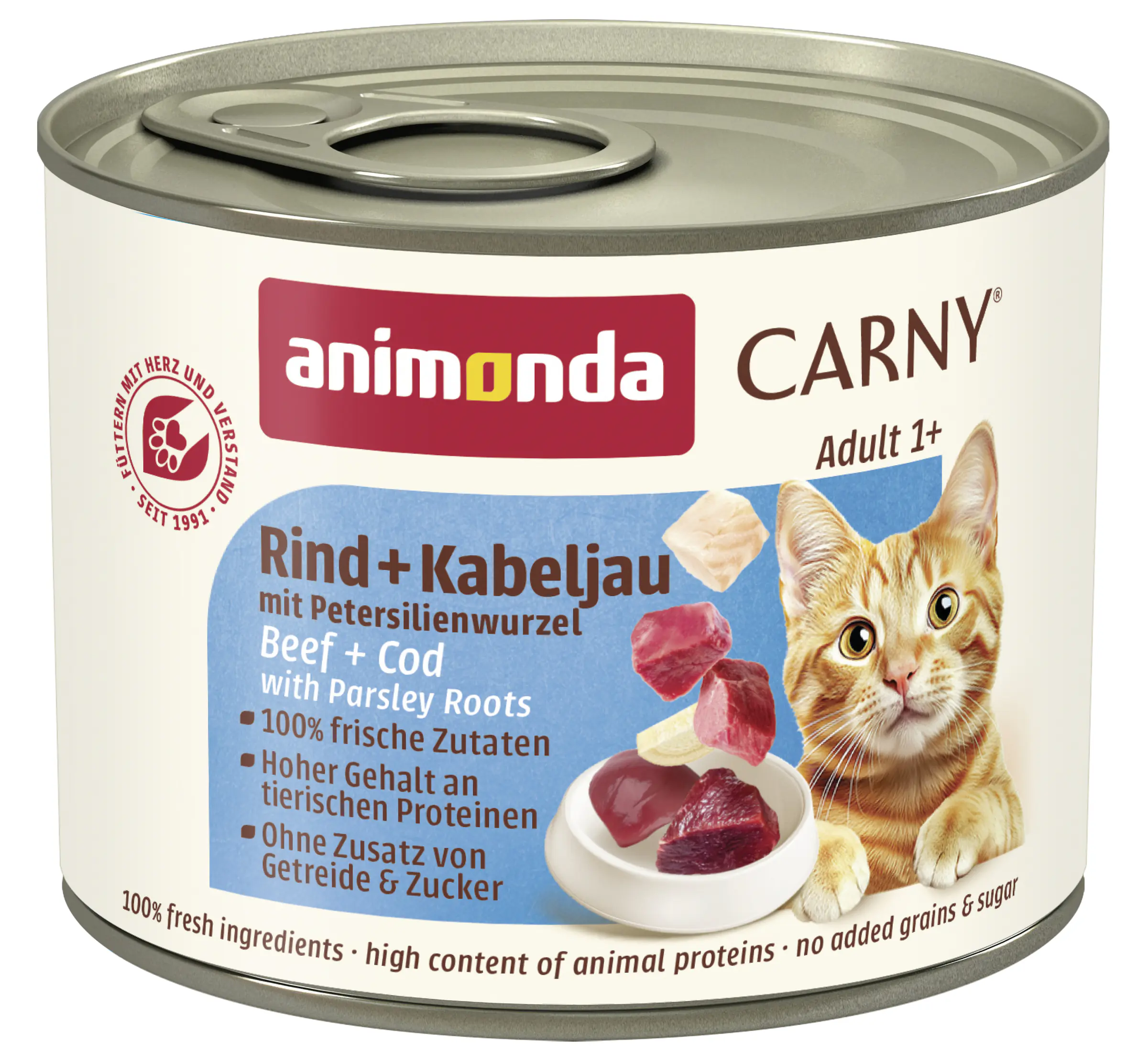 Animonda Carny Adult Katzennassfutter getreidefrei 200 g Rind, Kabeljau & Petersilienwurzeln