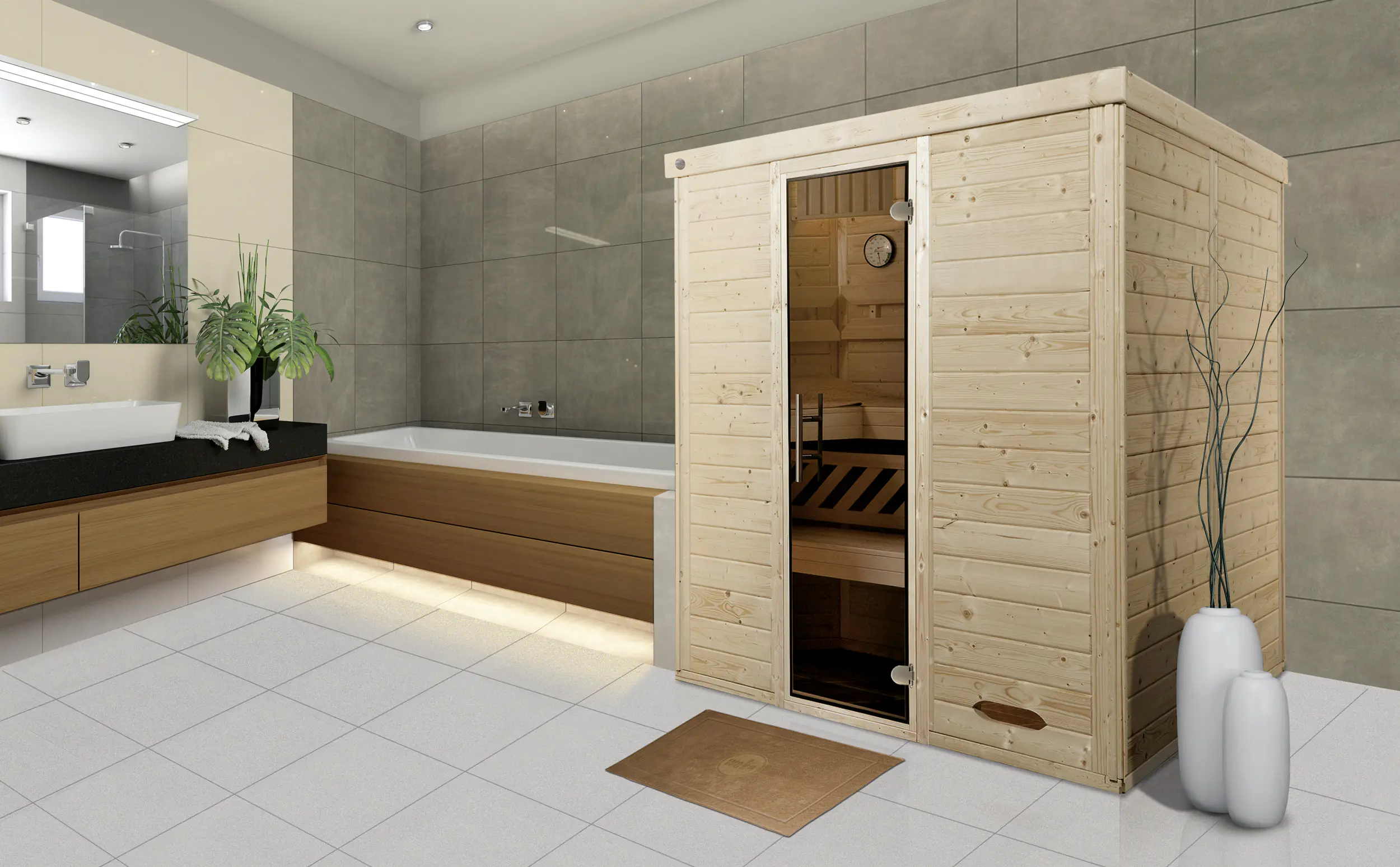 Weka Massivholz-Elementsauna Kemi 1 mit Glastür