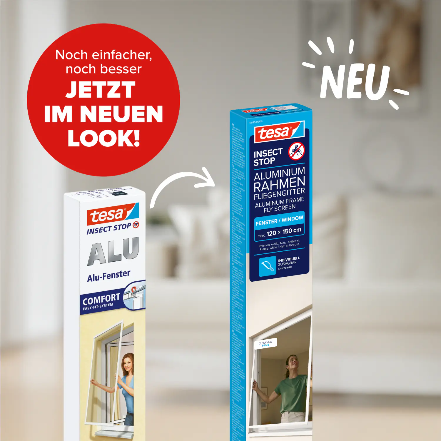 tesa Fliegengitter-Fenster Comfort im Alurahmen 120 x 150 cm weiß
