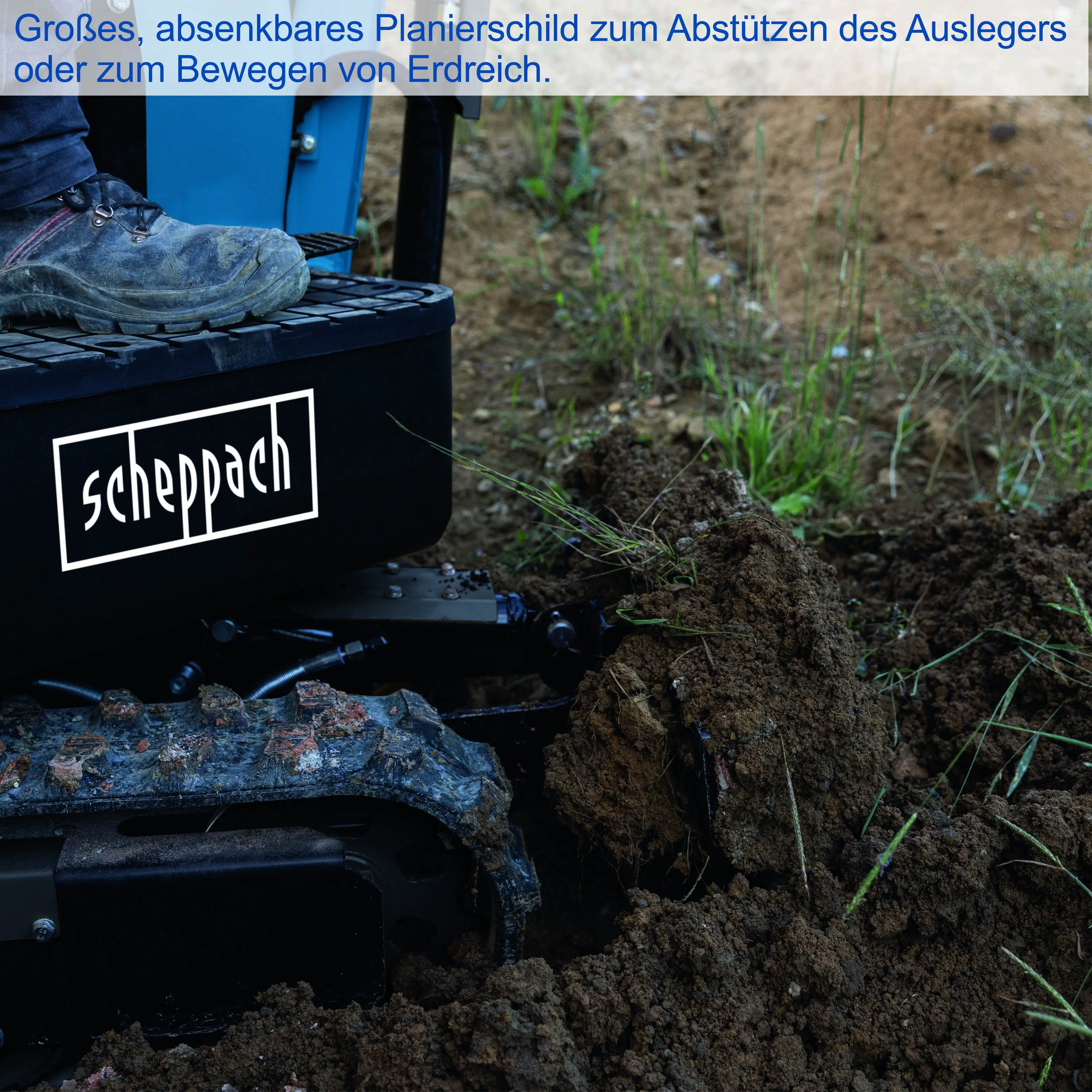 Scheppach Mini-Bagger EXC815 XXL Set inkl. Zubehör 69 cm Spurbreite