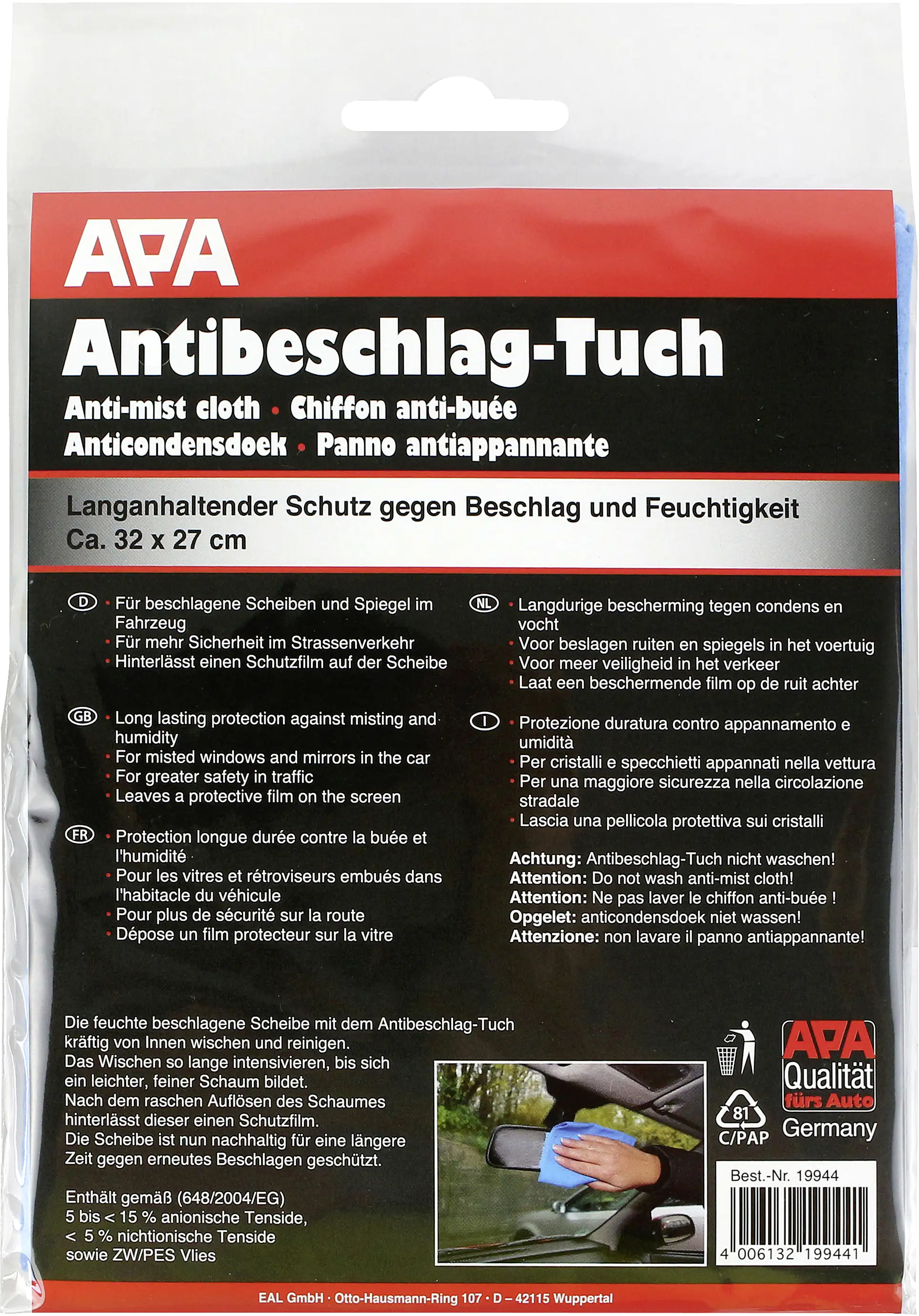 APA Antibeschlagtuch einzeln blau 27,5x32cm