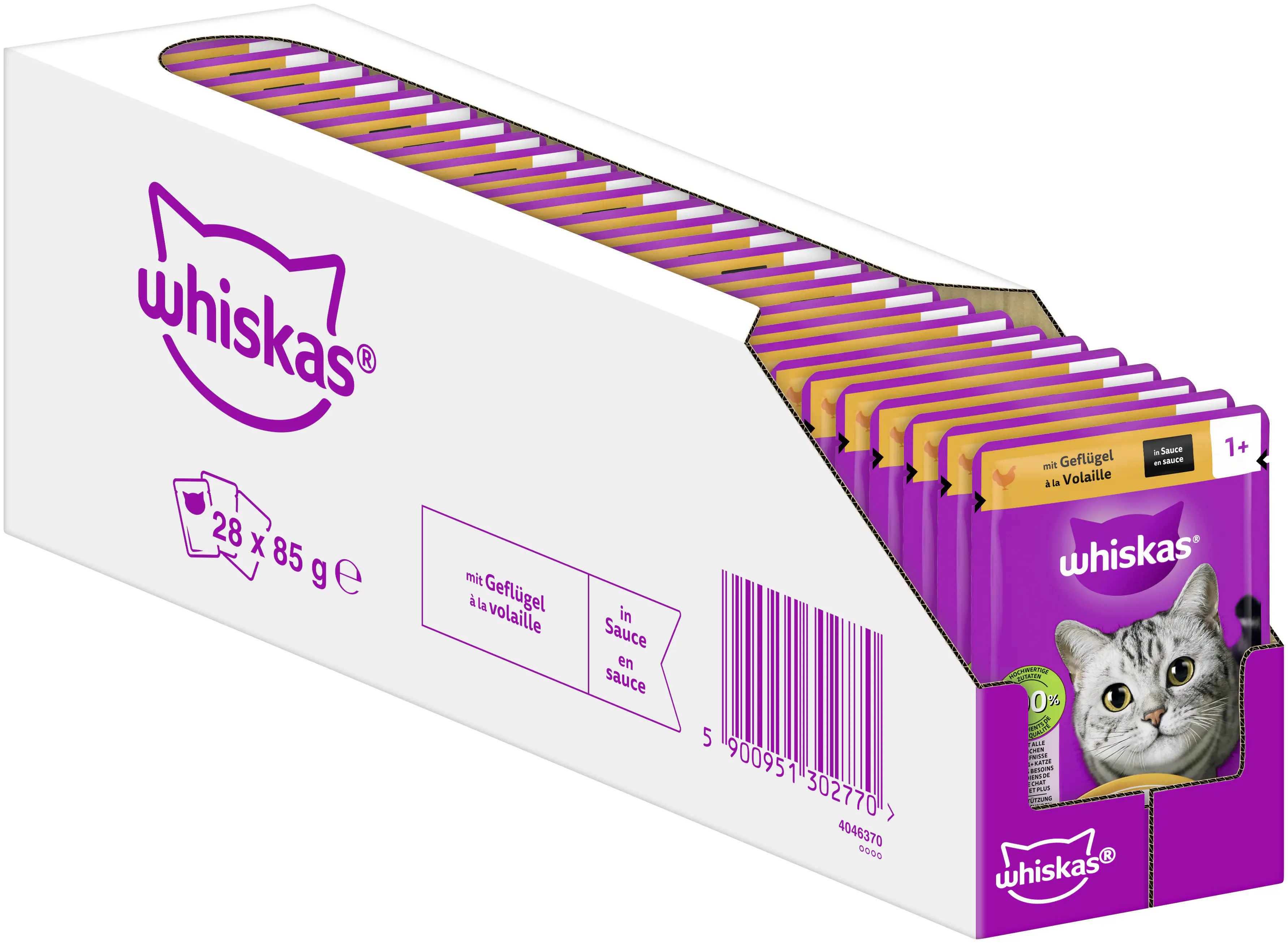 Whiskas Katzennassfutter Adult 28 x 85 g Geflügel in Sauce