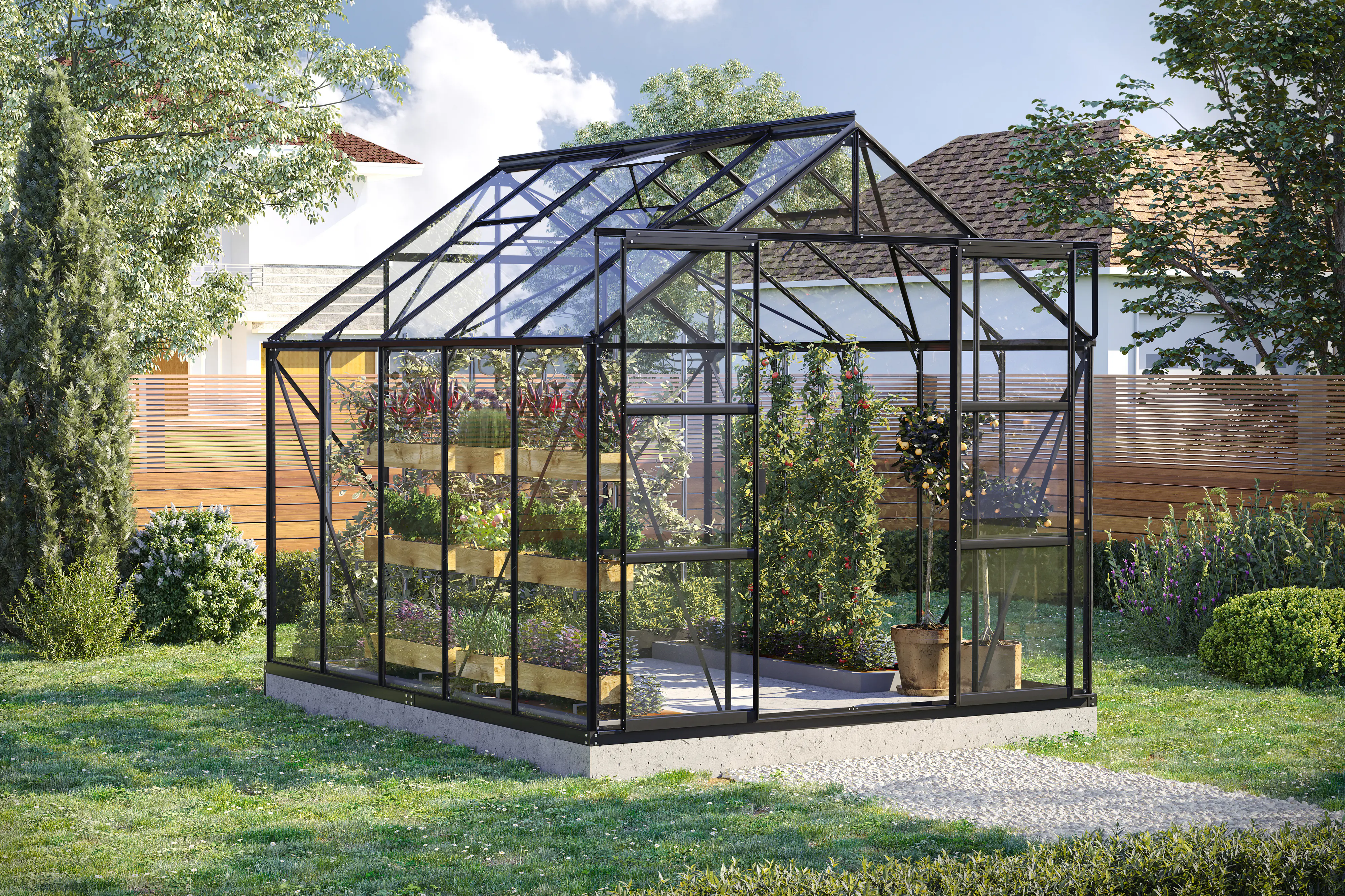 Vitavia Gewächshaus-Set Uranus 8300 ESG 3 mm schwarz 254 x 317 cm 