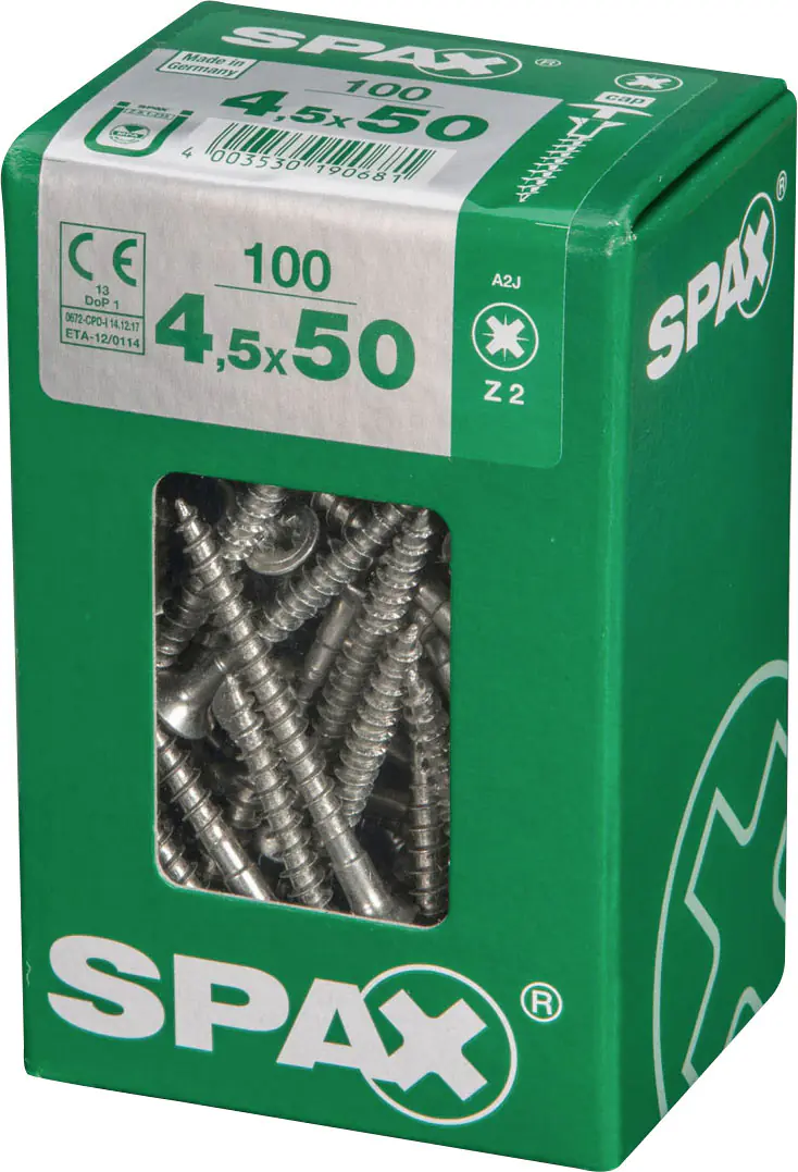 Spax Universalschrauben mit Kopfbohrung 4,5 x 50 mm Z2 Vollgewinde - 100 Stk.
