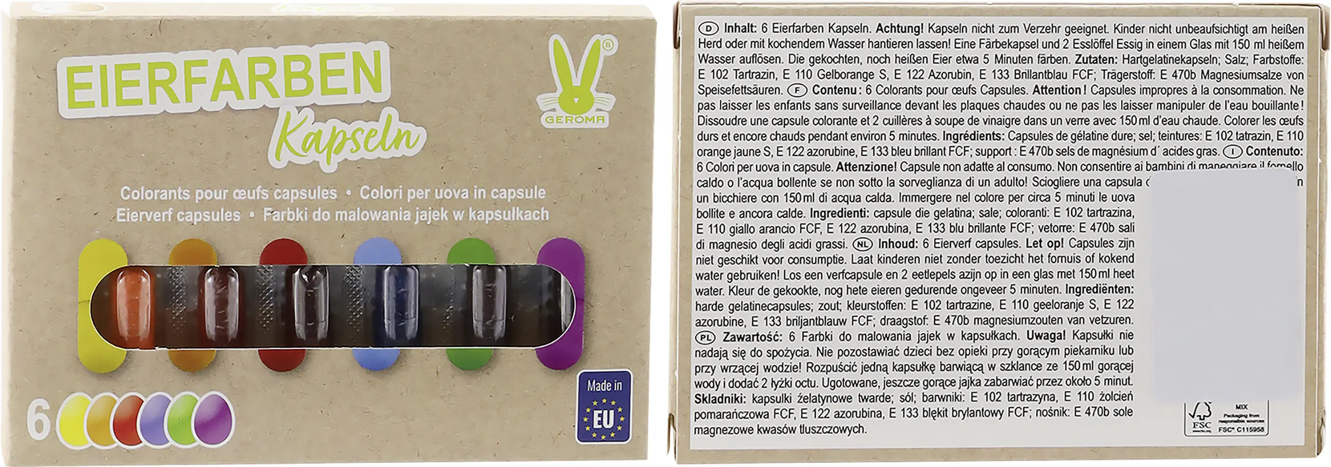 Eierfarben Flüssigkapseln 6 Farben zum Heißfärben