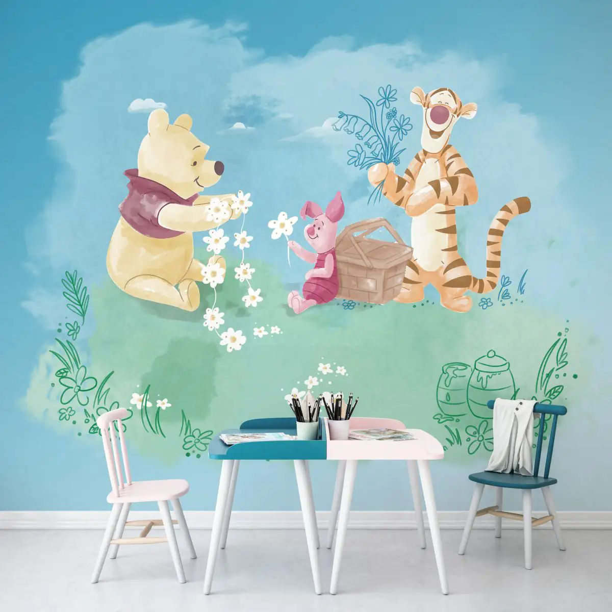 Komar Vlies Fototapete Winnie Pooh Picnic 300 x 280 cm 