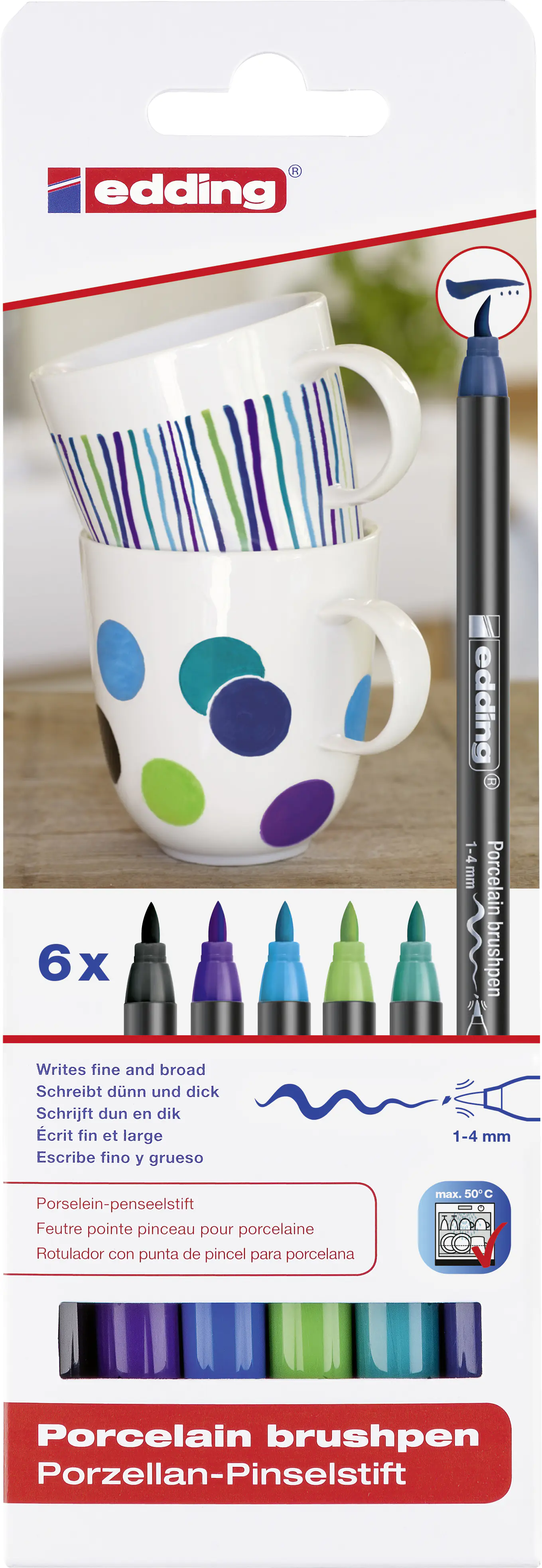 edding 4200 Porzellanpinselstift 6er Set Cool Colour
