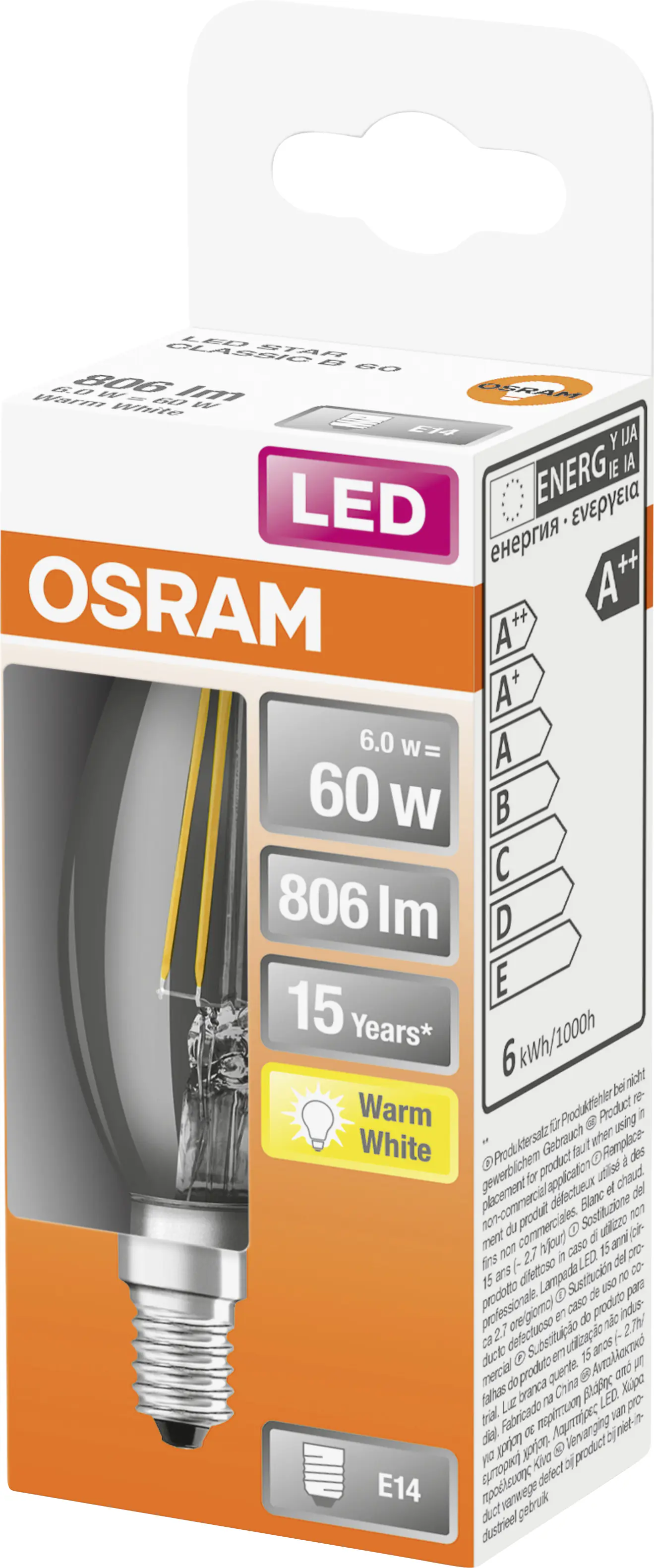 Osram LED Leuchtmittel Retrofit Classic B E14 6W warmweiß, klar