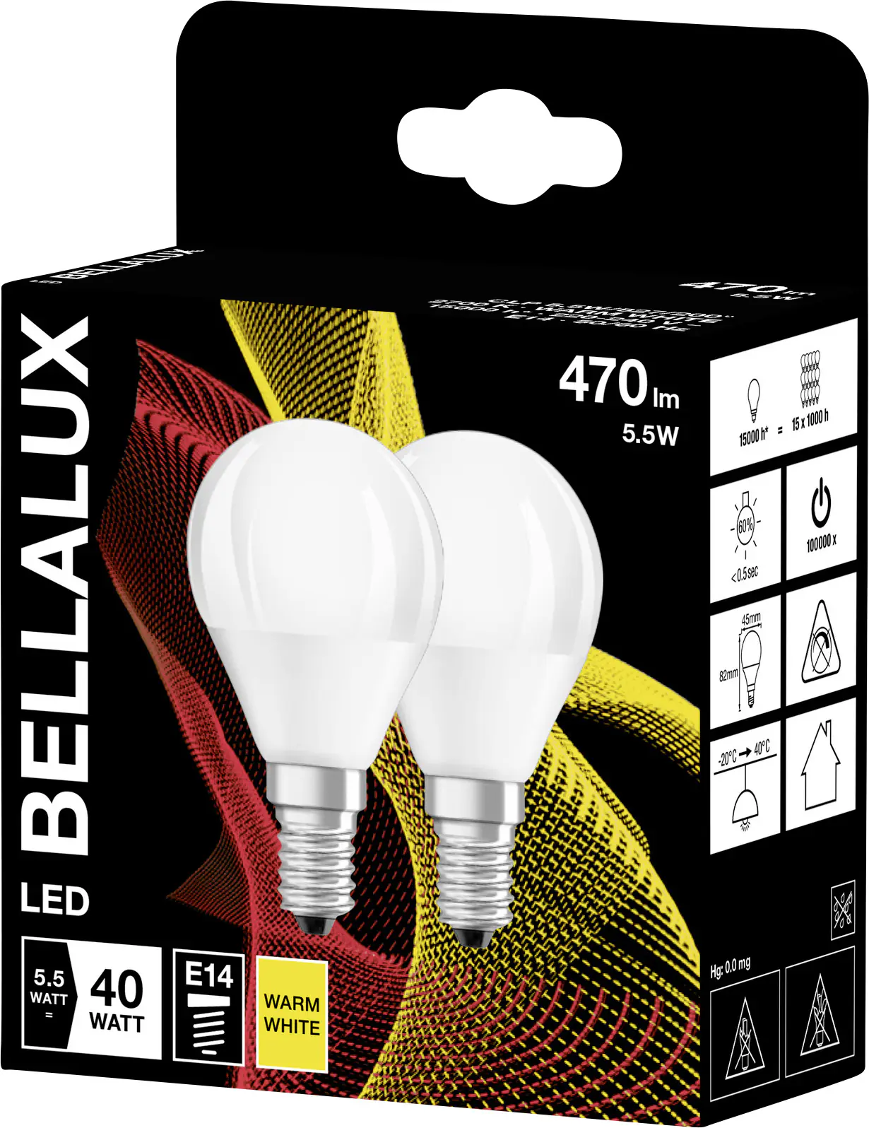 Bellalux LED Leuchtmittel Classic P40 E14 4,9 W 2er Pack warmweiß, weiß matt