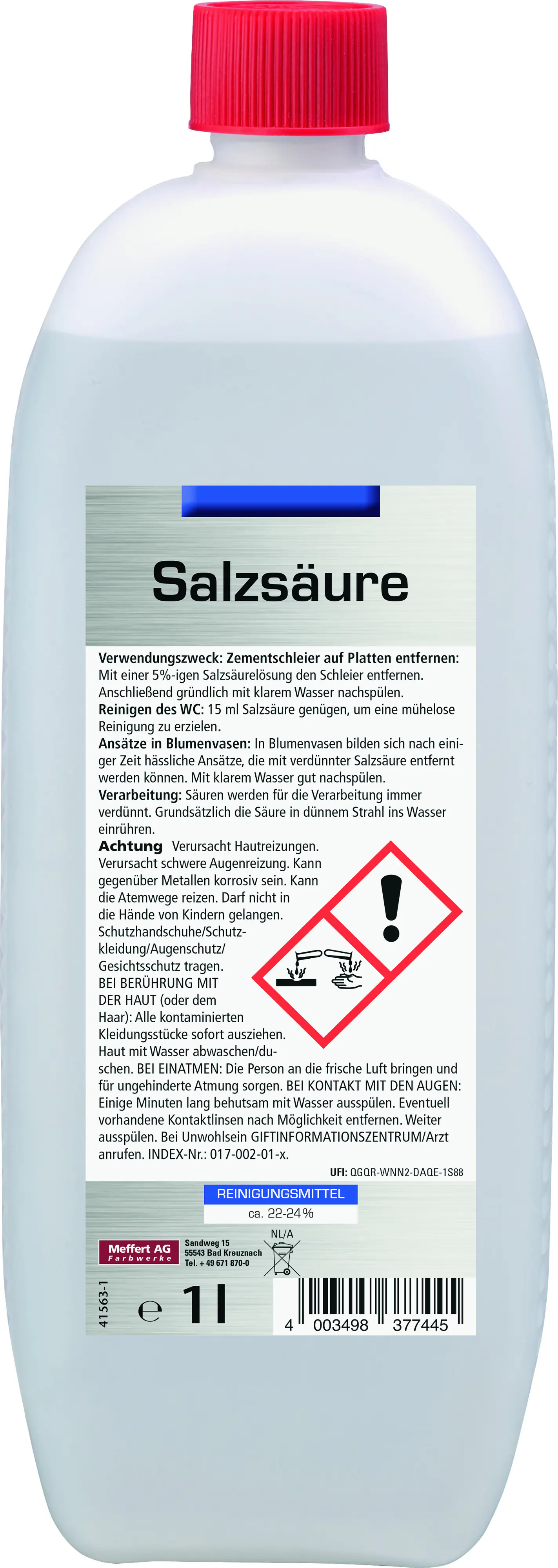 Salzsäure 22 – 24 % für Reinigungszwecke 1 L