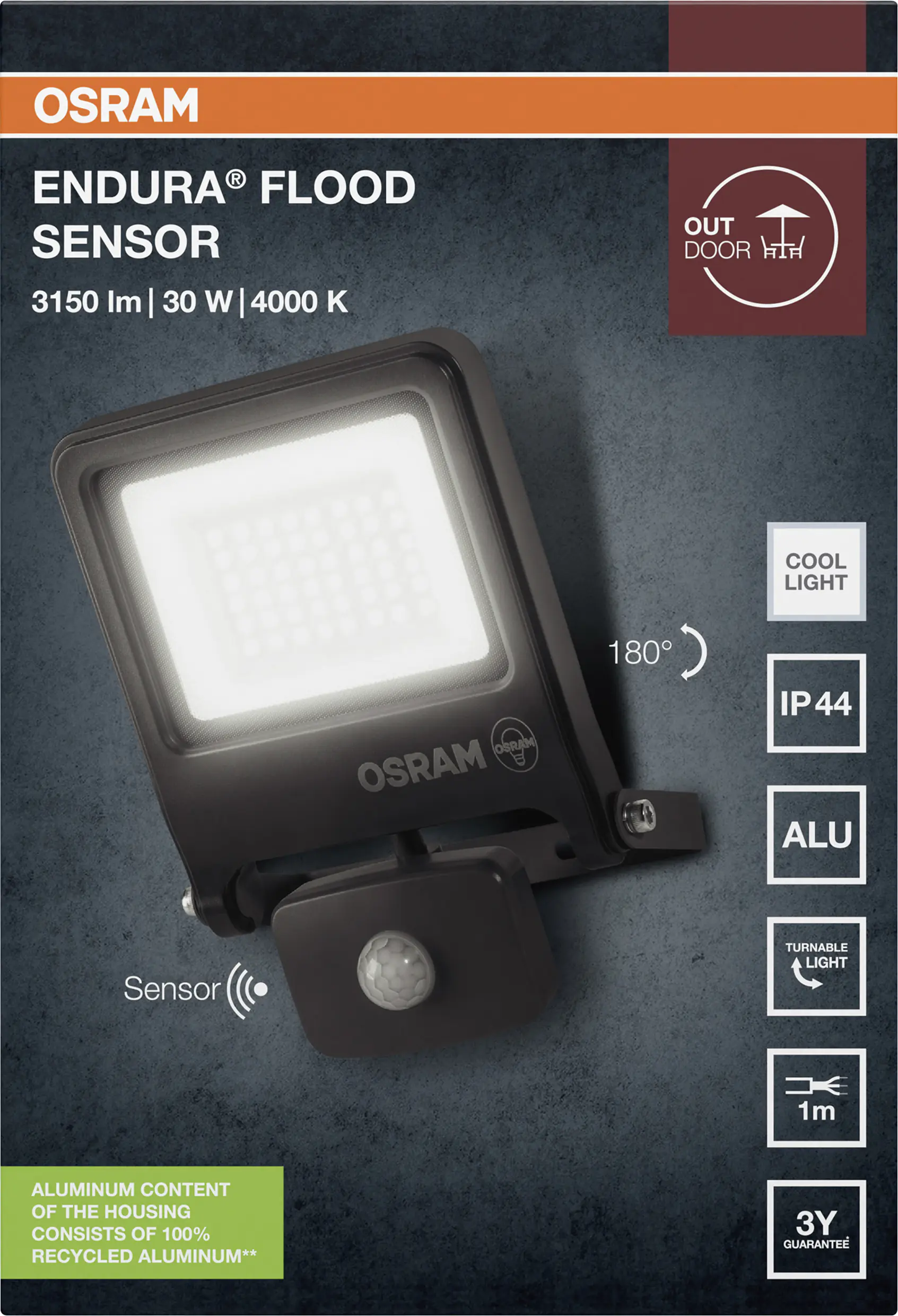 Osram Außenleuchte ENDURA Flood Sensor 30W PCR dunkelgrau kaltweiß