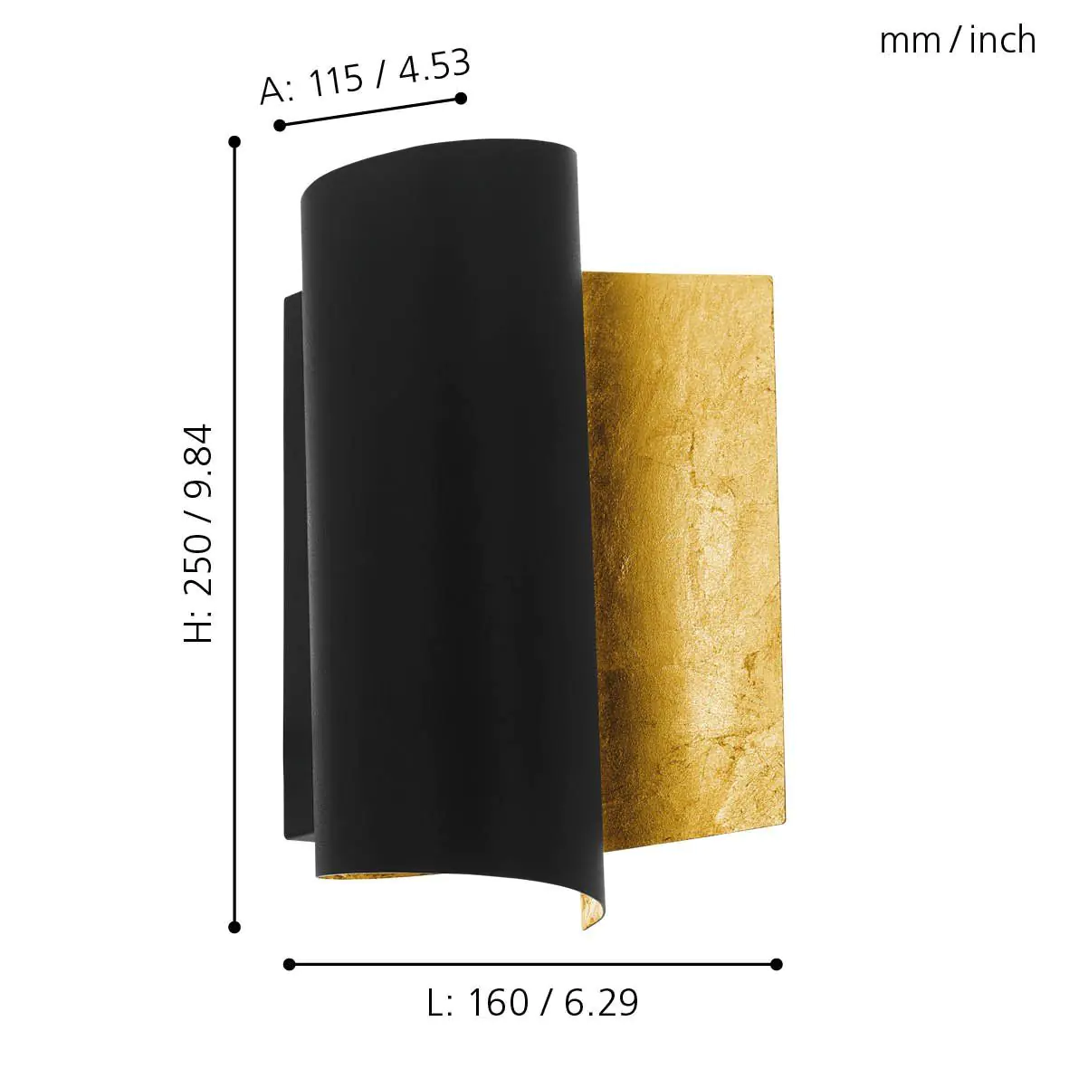 Eglo Wandleuchte Falicetto E27 schwarz / gold