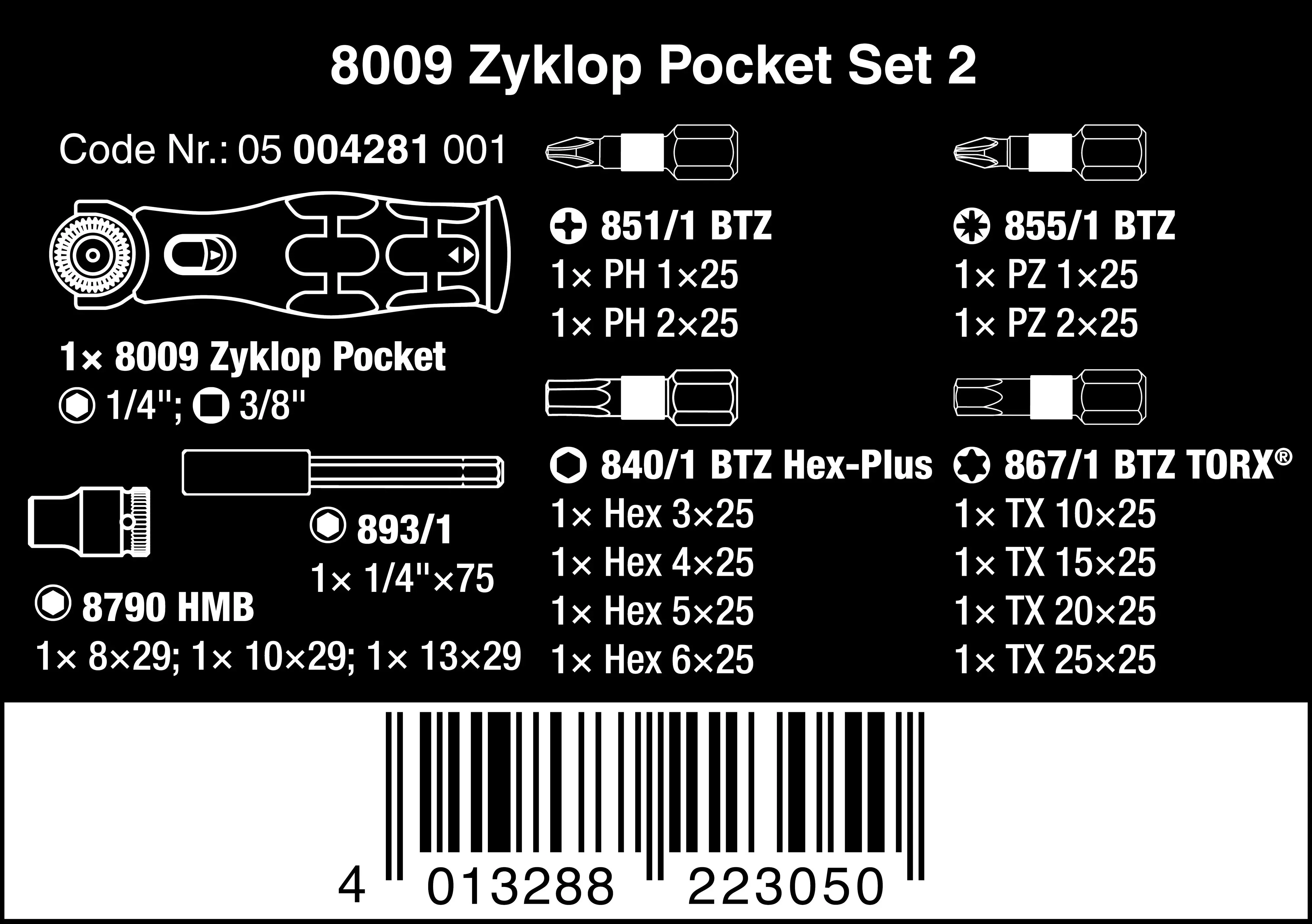 Wera Schraubendreher-Satz 8009 Zyklop Pocket Set 2 18-teilig