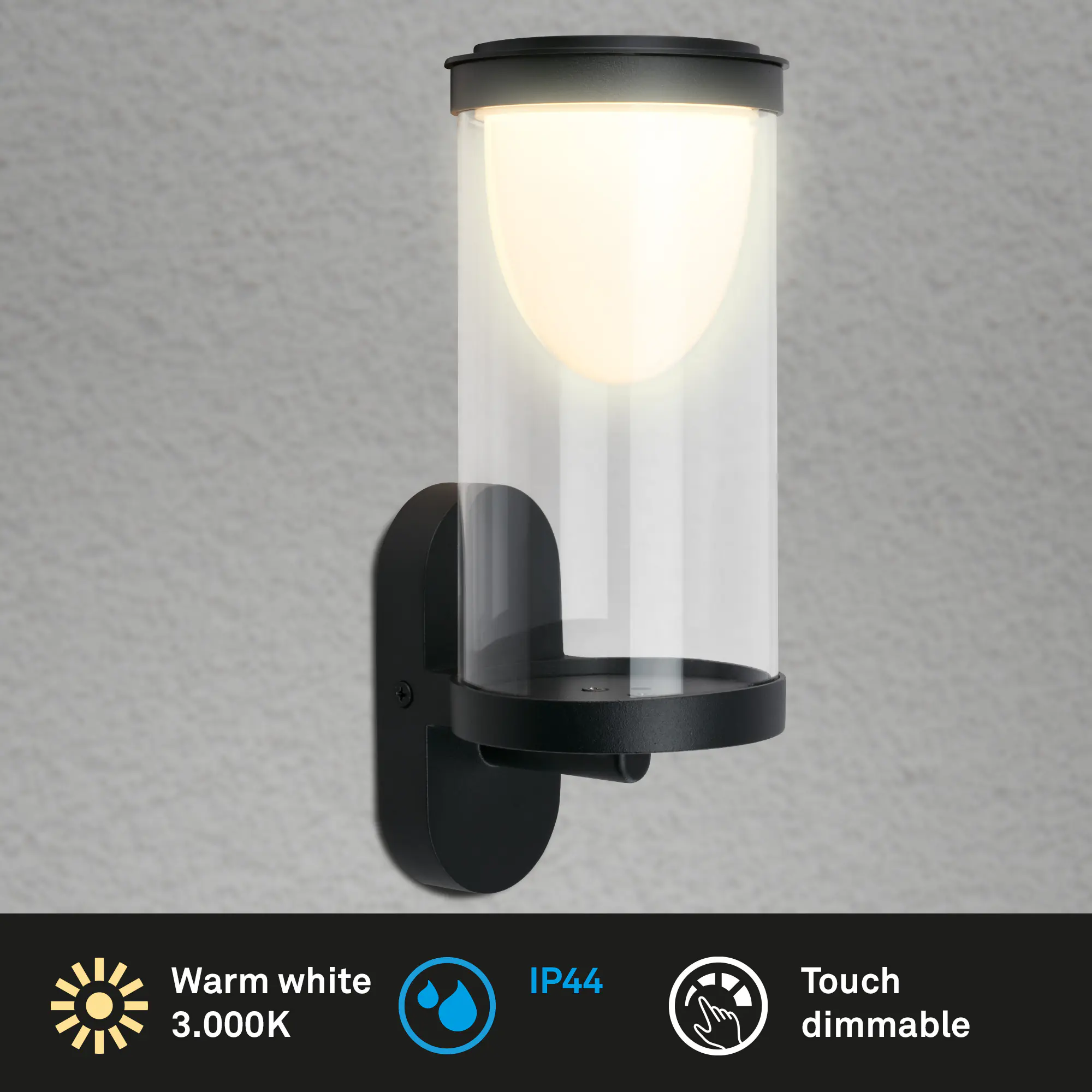 Briloner LED Außenwandleuchte Touch Akku 4W schwarz dimmbar warmweiß