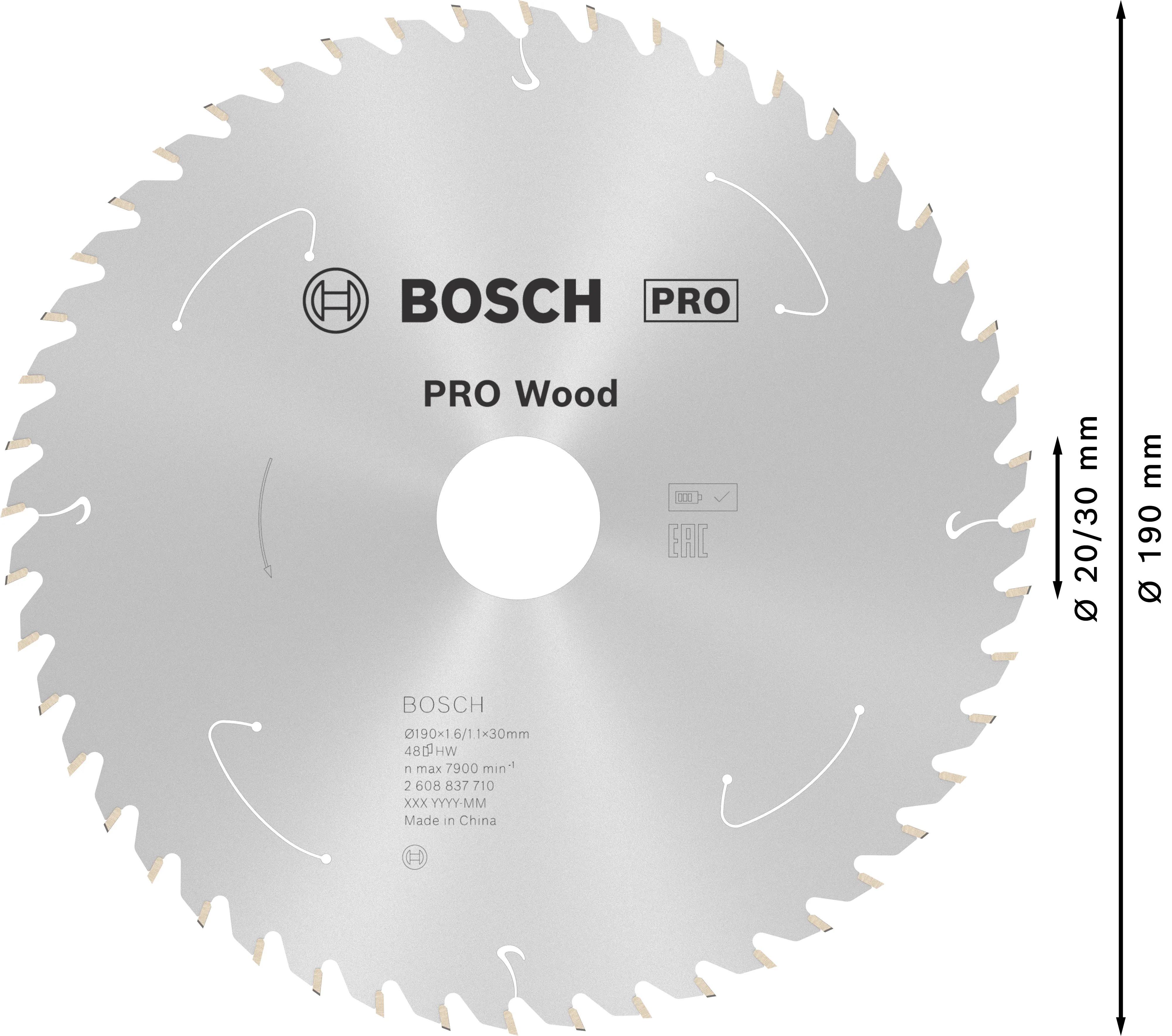 Bosch PRO Wood cordless Kreissägeblatt 190 x 1,6 x 30 mm T48