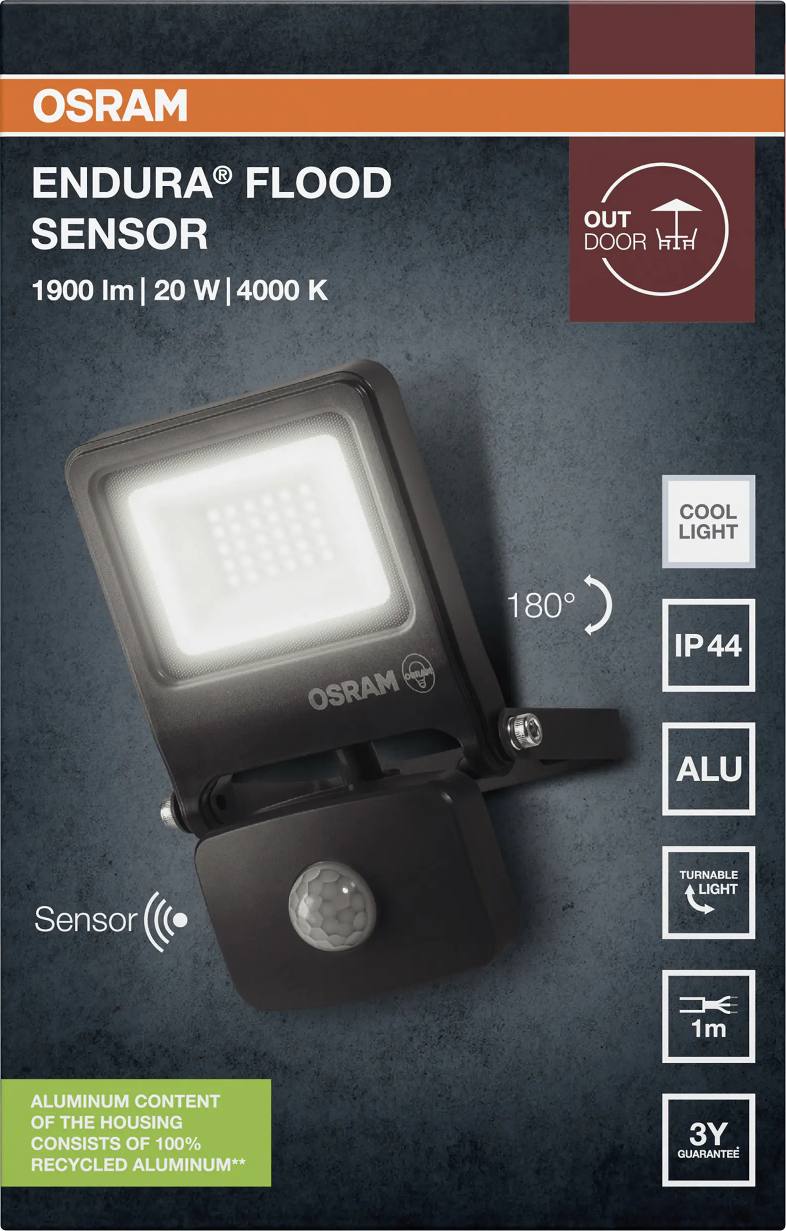 Osram Außenleuchte ENDURA Flood Bewegunsmelder 20W PCR dunkelgrau kaltweiß