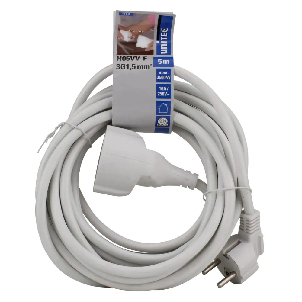 Unitec Verlängerungskabel Innen 5 Meter H05VV-F3G1,5, weiß