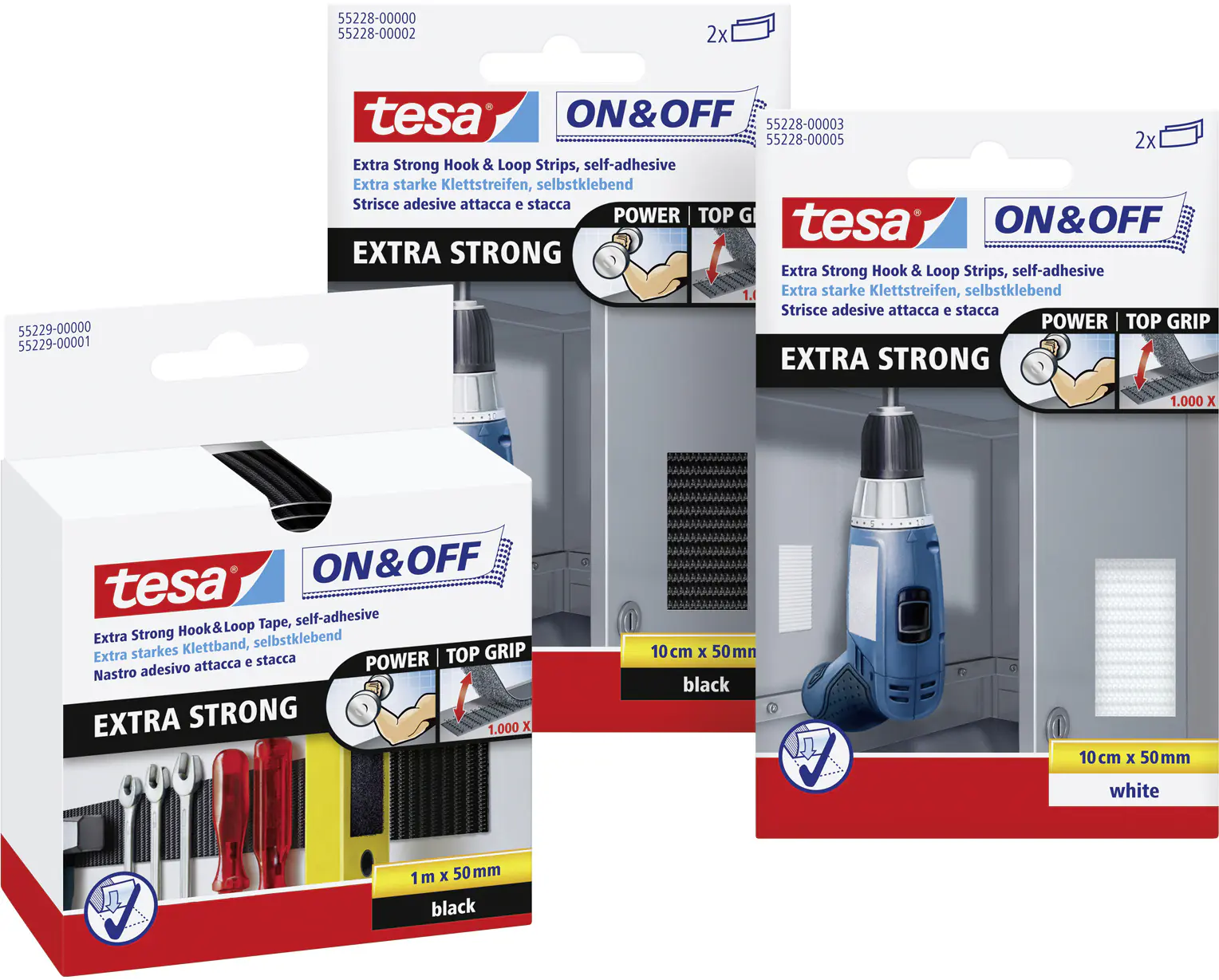 tesa Klettband On & Off 1 m x 50 mm, schwarz