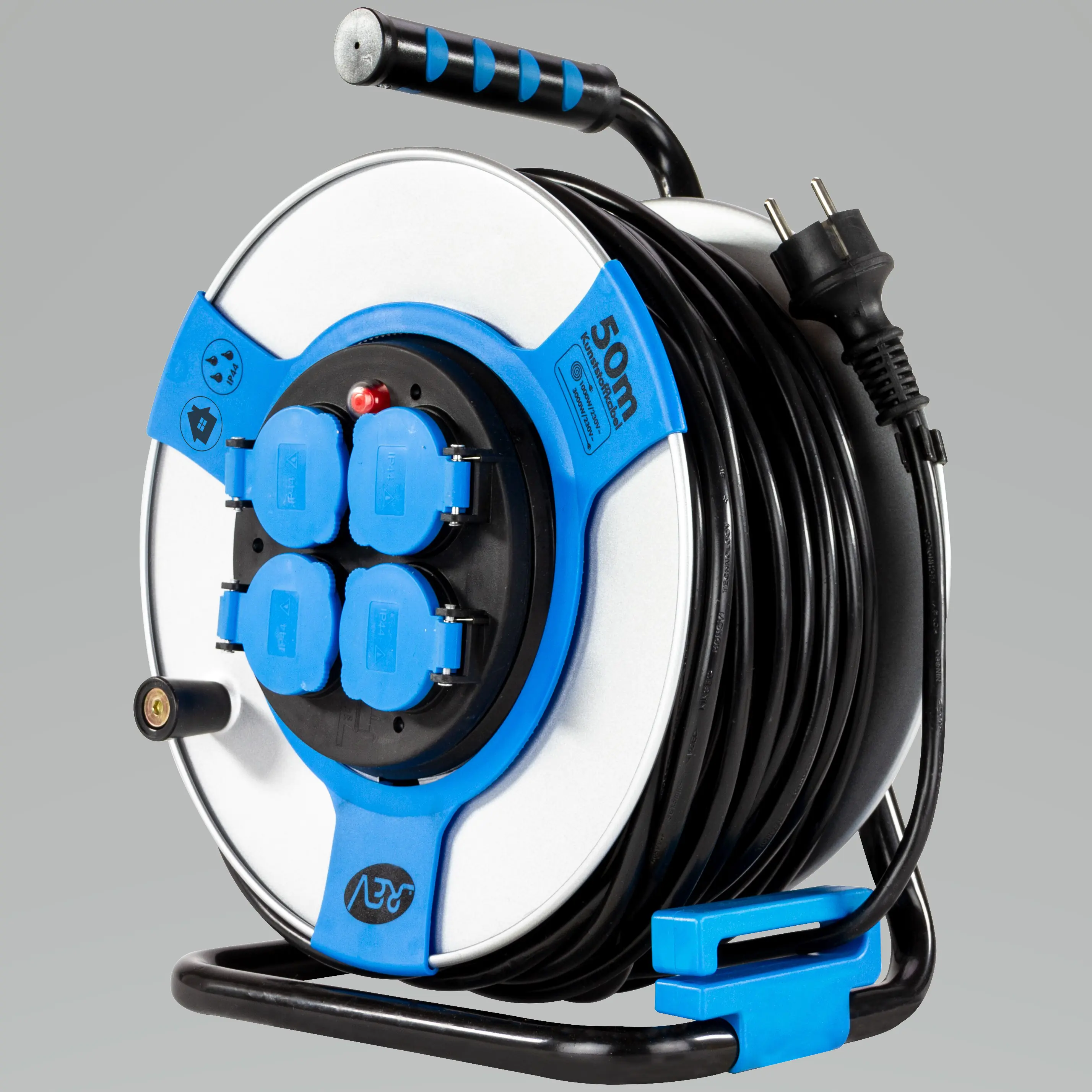 REV Kabeltrommel 50m H0VV-F3G 1,5 mm²  Stahl schwarz blau
