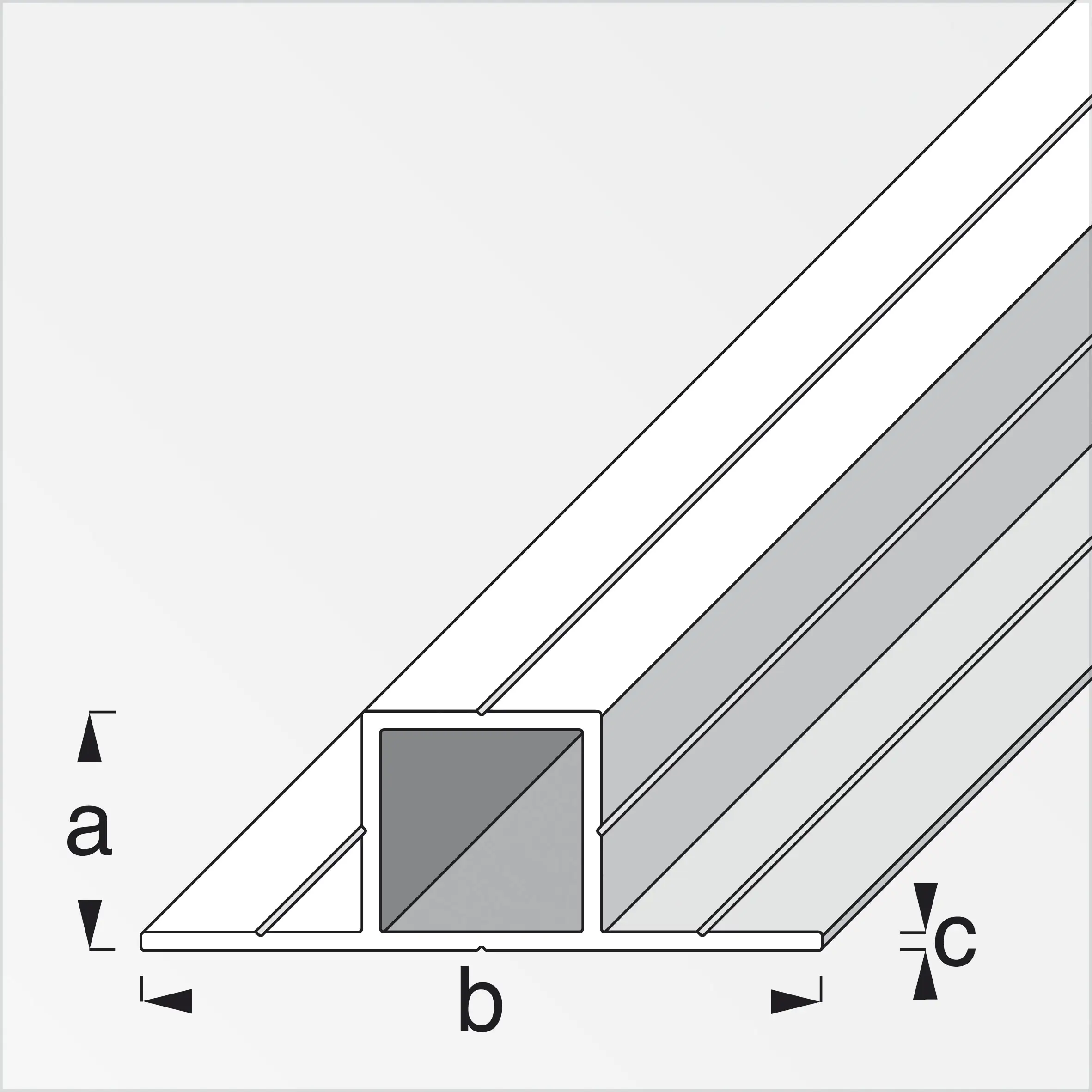alfer Quadratrohr, 2 Schenkel 180º 2.5 m, 23.5 x 67.5 x 1.5 mm Alu blank