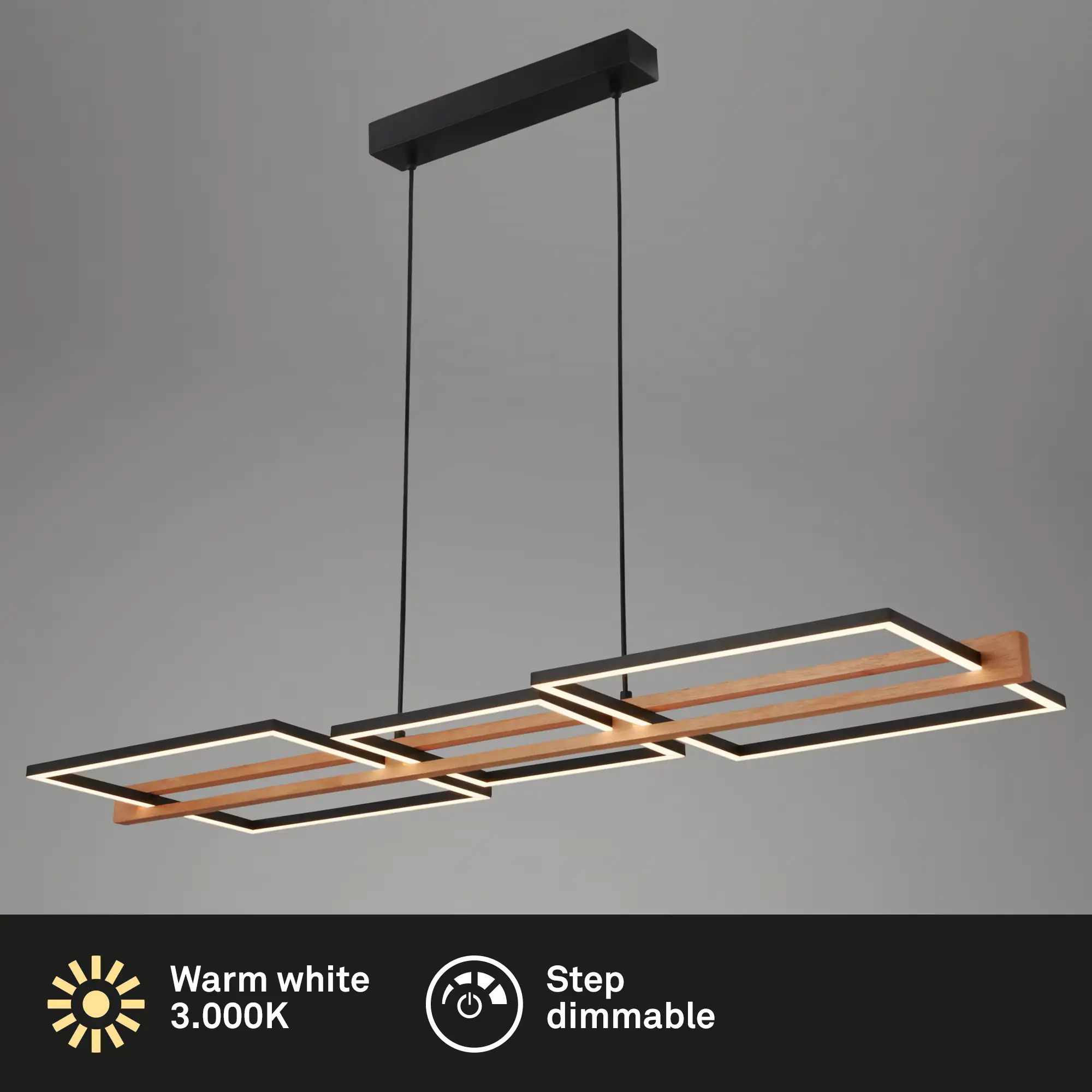 Briloner LED-Pendelleuchte MOLDURA  schwarz Holz 36W