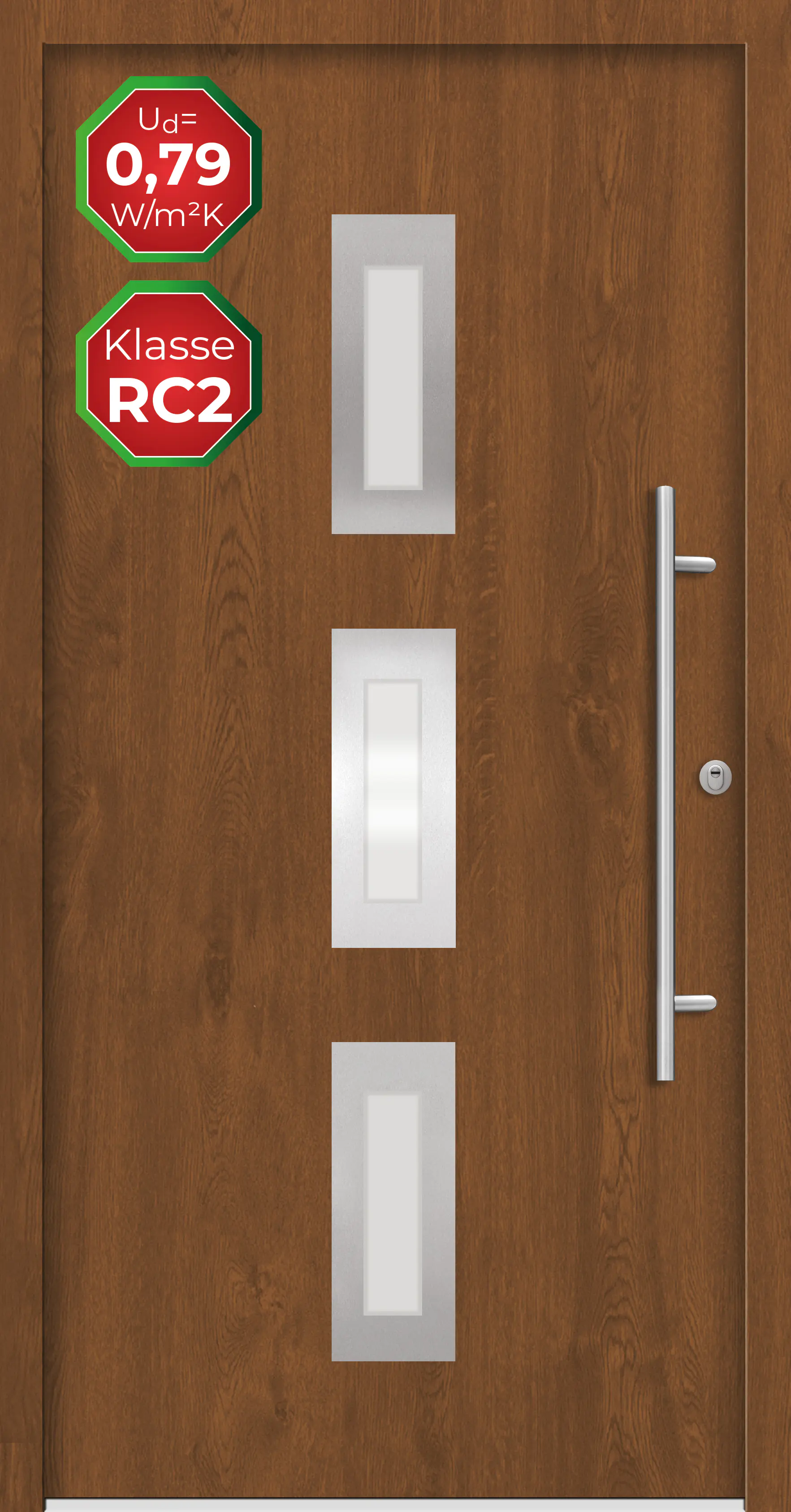 Splendoor Haustür Passivedoor Premium B02 RC2 Golden Oak DIN Rechts 100 x 210 cm