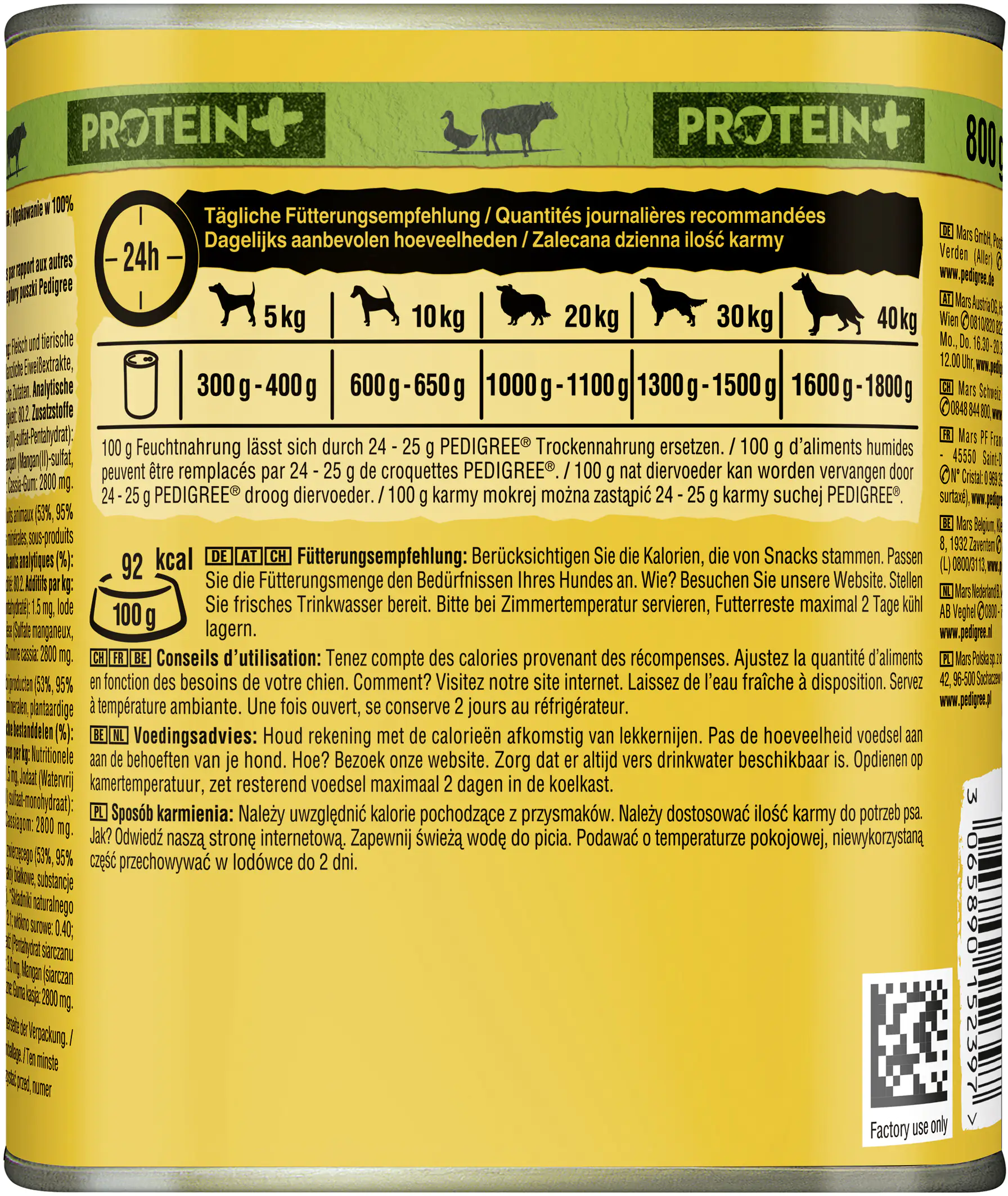 Pedigree Protein Plus Hundenassfutter Adult 800 g Ente & Rind