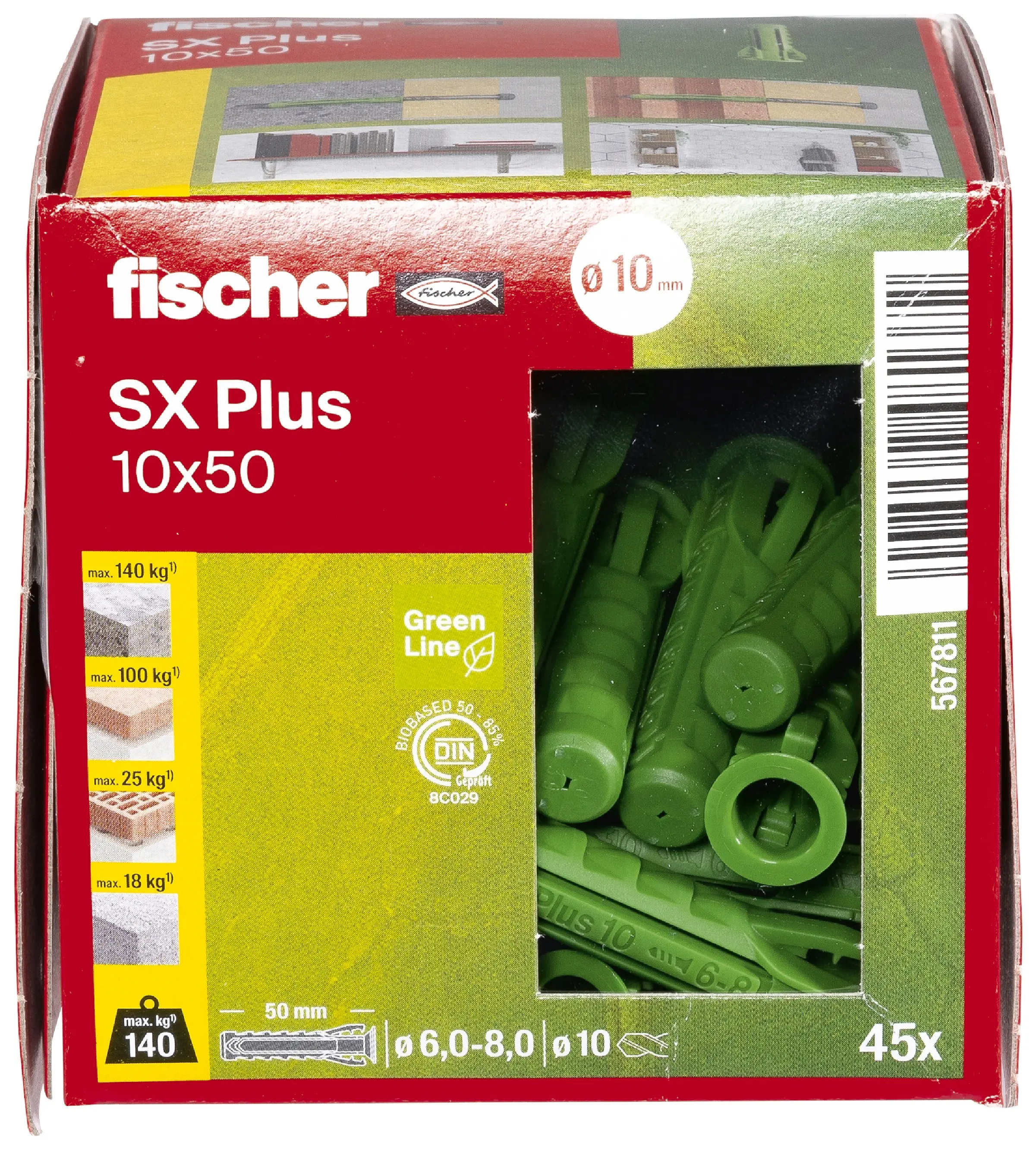 Fischer Spreizdübel SX Plus Green 10.0 x 50 mm - 45 Stück