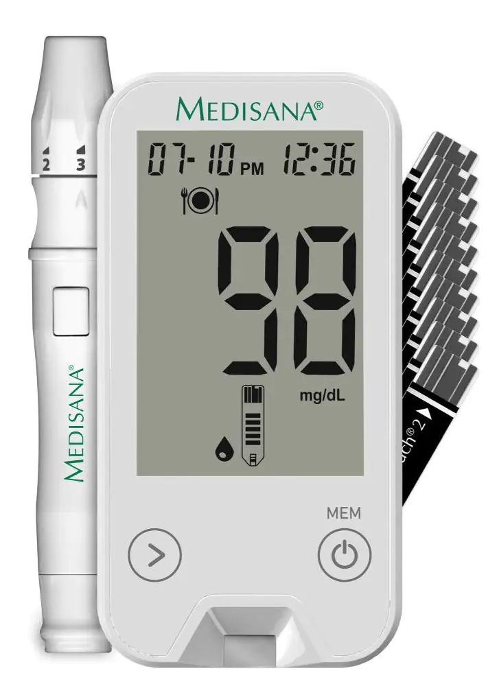 Medisana Blutzuckermessgerät MediTouch 2 Starterset inkl. Stechhilfe, AST-Kappe, 10 Lanzetten, 10 Te