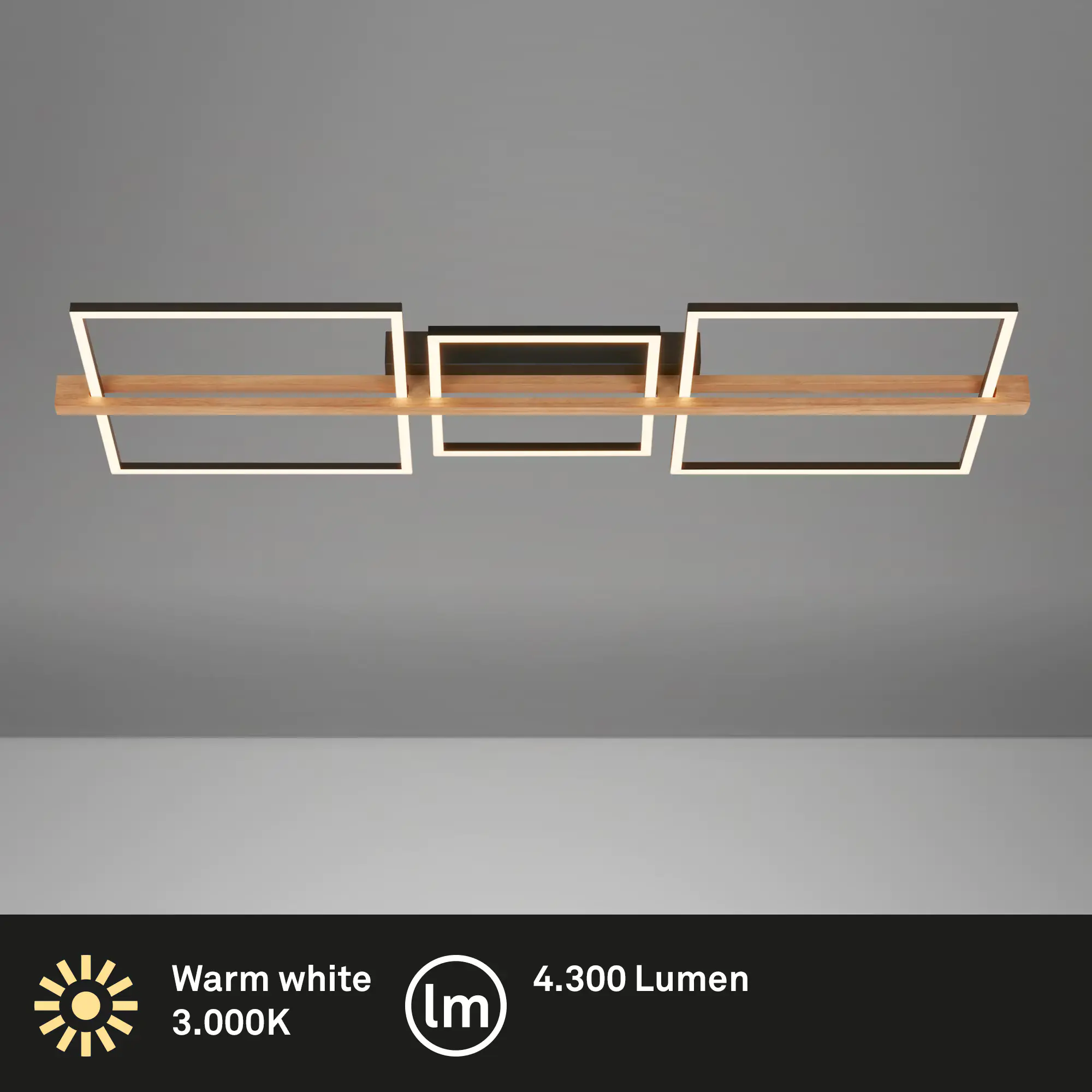 Briloner LED-Deckenleuchte MOLDURA  schwarz Holz 36W