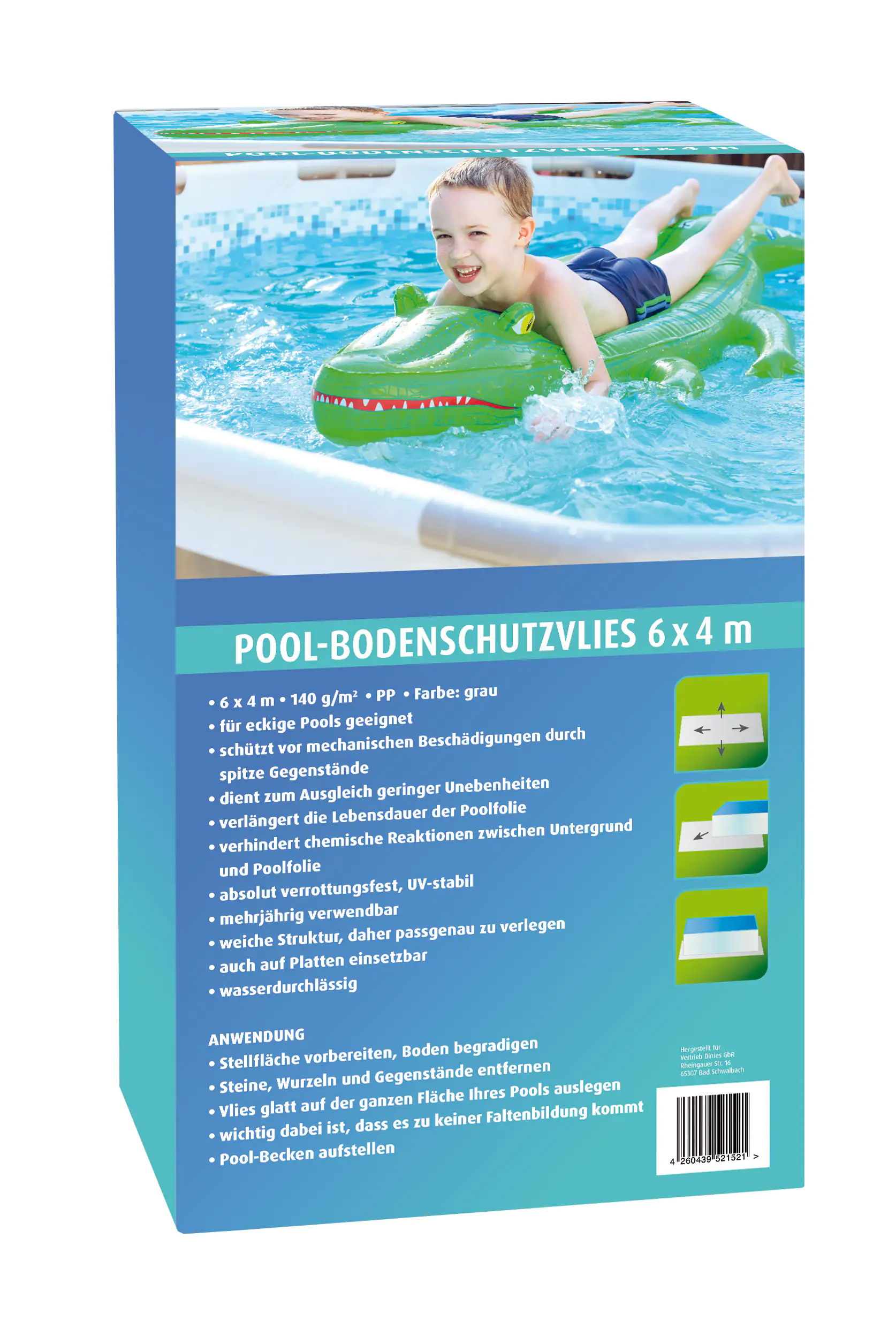 Pool-Bodenschutzvlies grau 6 x 4 m 140 g eckig