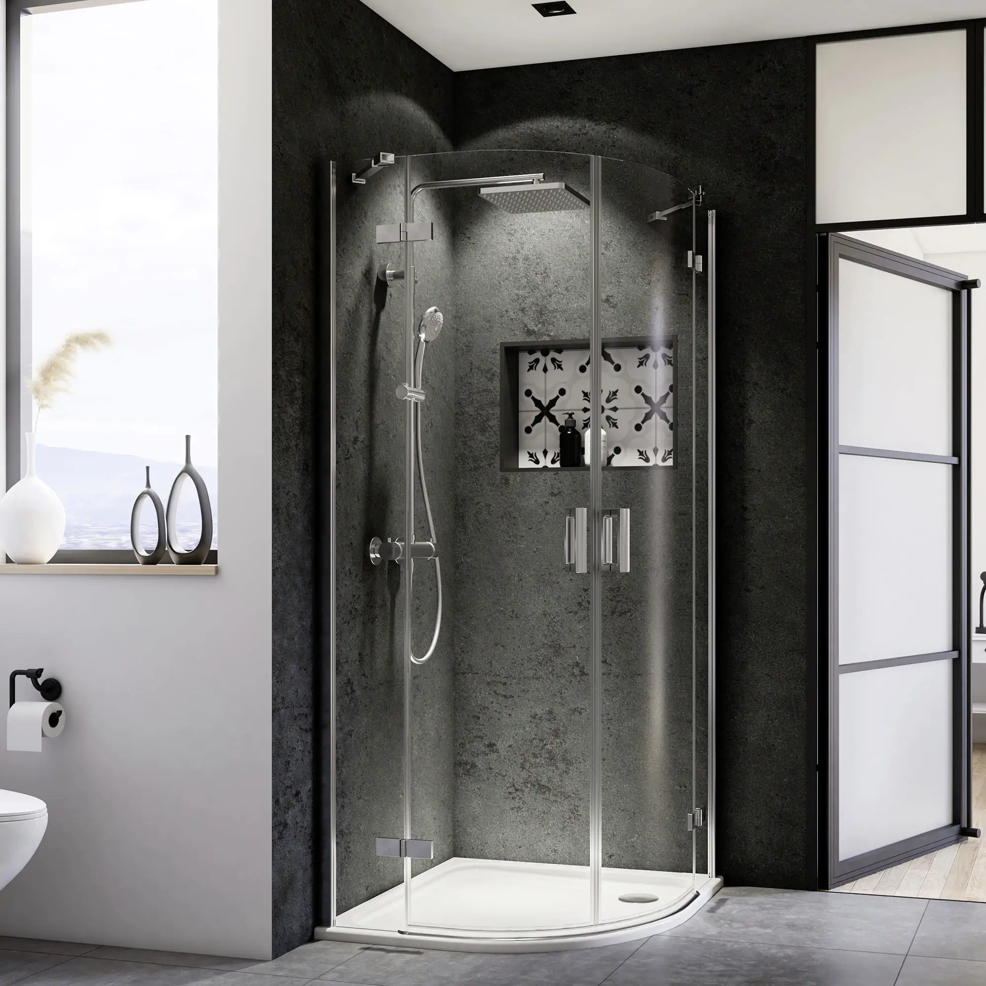 Breuer Runddusche Panorama 4-tlg, 90 x 90 cm, Radius:500, Alu chromeffekt