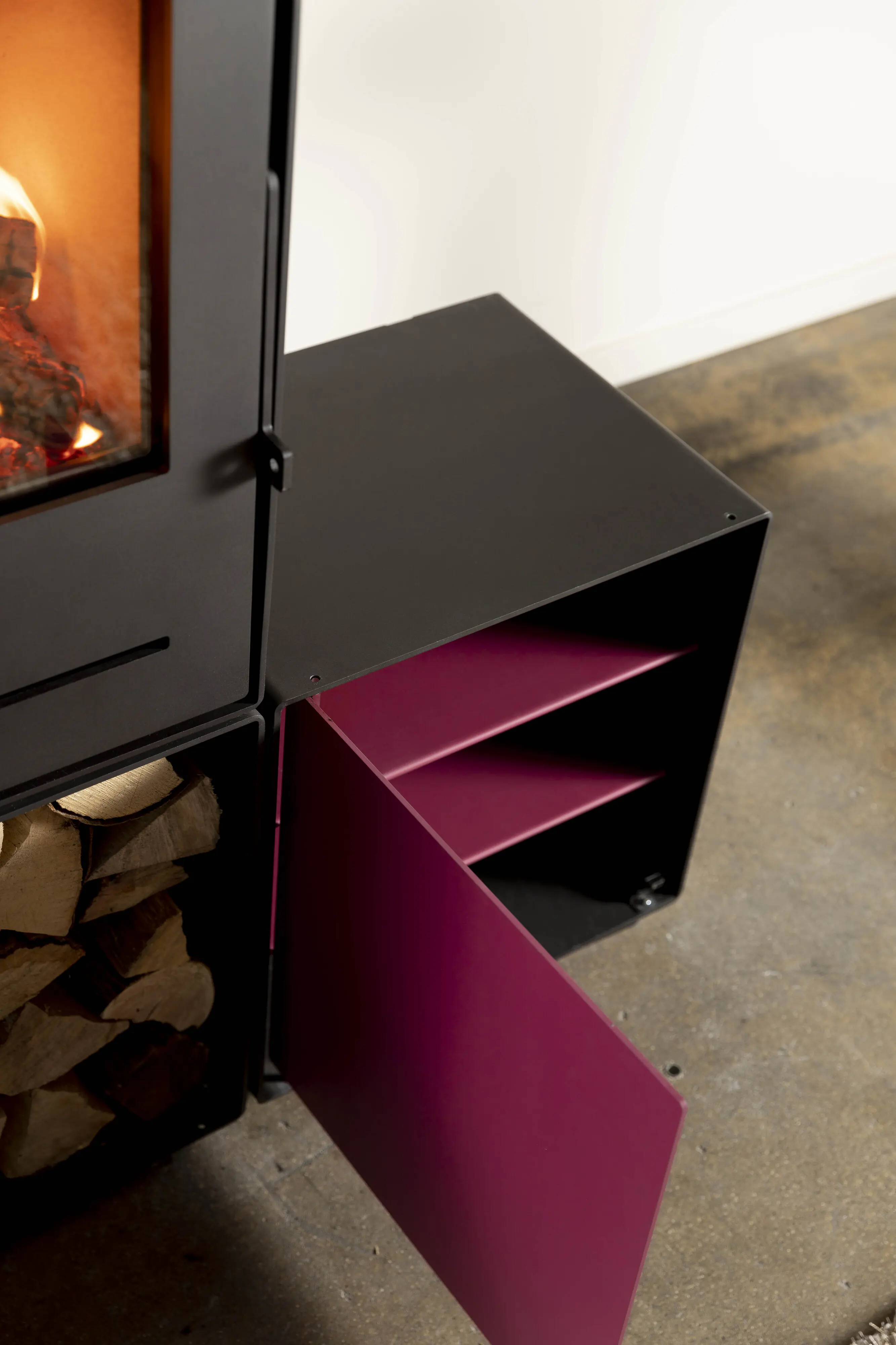 FireFix Tür & Regalböden für quadratische Box zu Kaminofen Nele 44,2 x 35,5 cm rotviolett