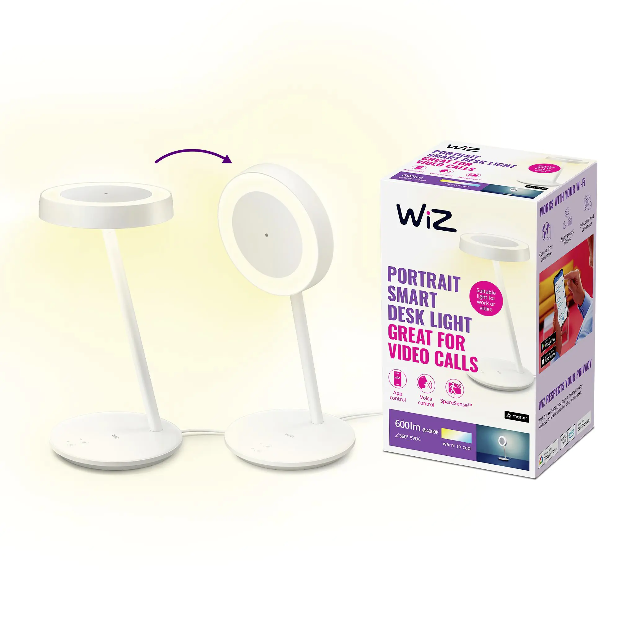 Wiz LED-Tischleuchte Portrait 10 W RGB-Beleuchtung weiß