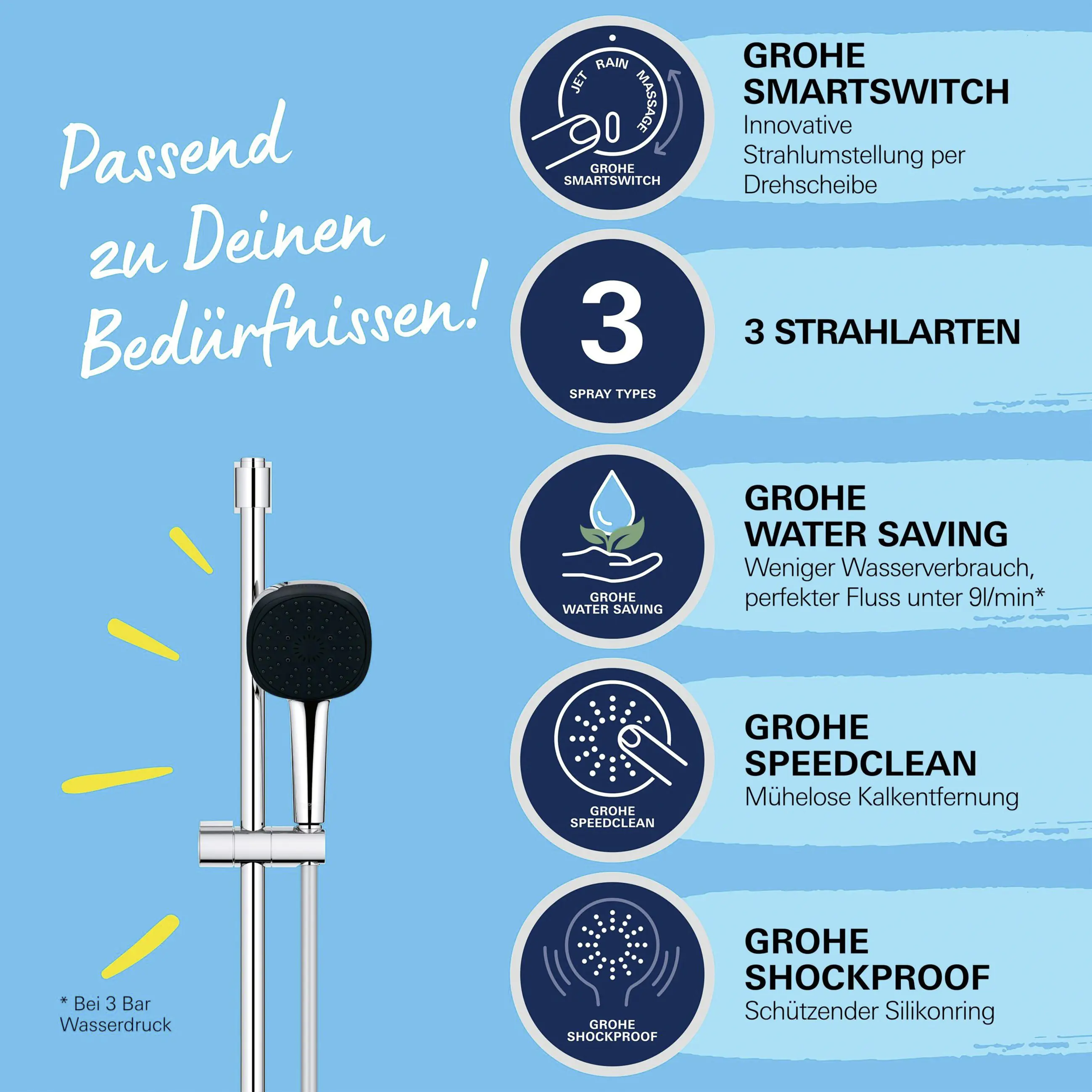 Grohe Brausestange 3 Strahlarten Vitalio Comfort 110 chrom 60 cm
