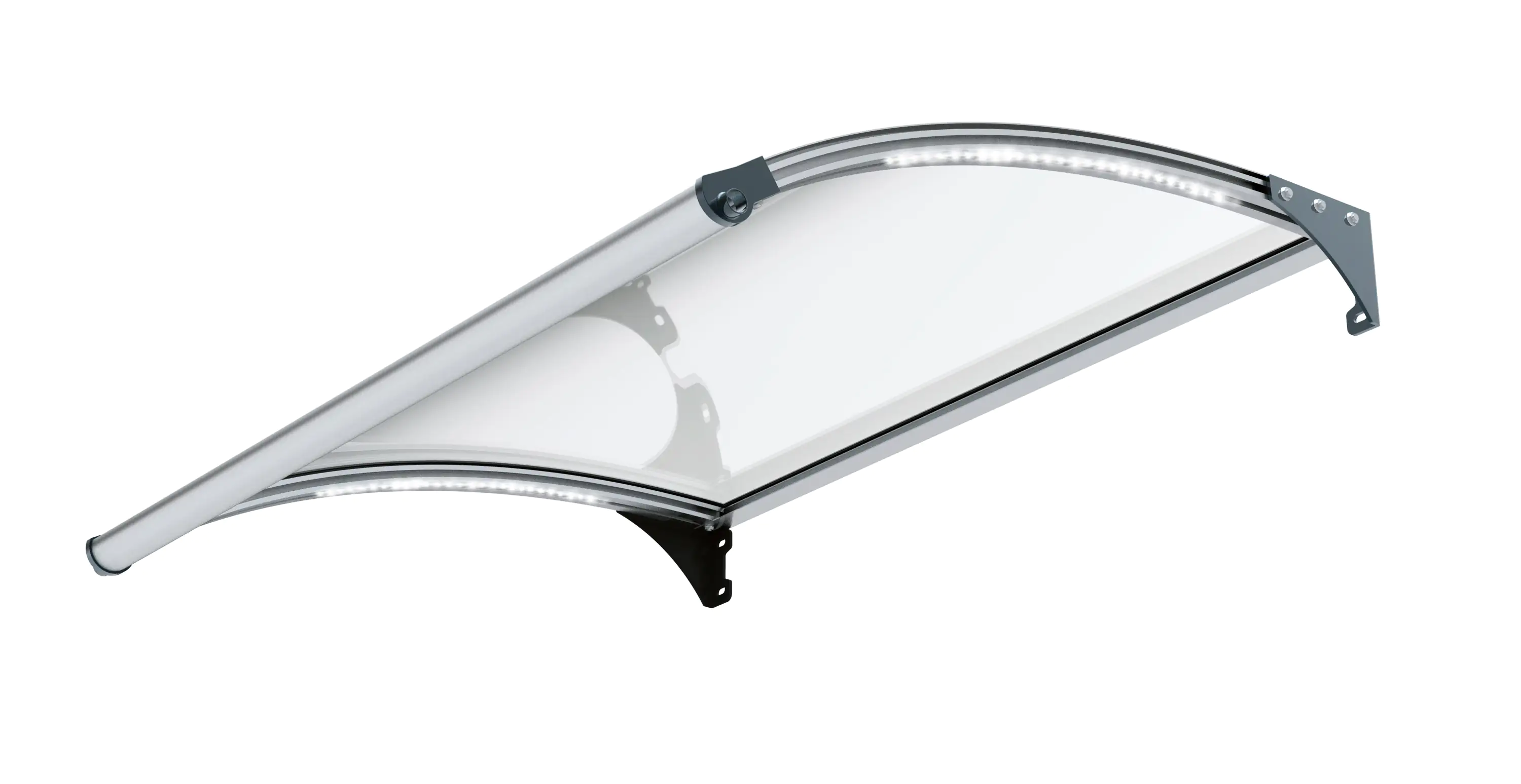 Primaster Vordach Marseille silber 150 x 100 cm mit Polycarbonat-Abdeckung und LED