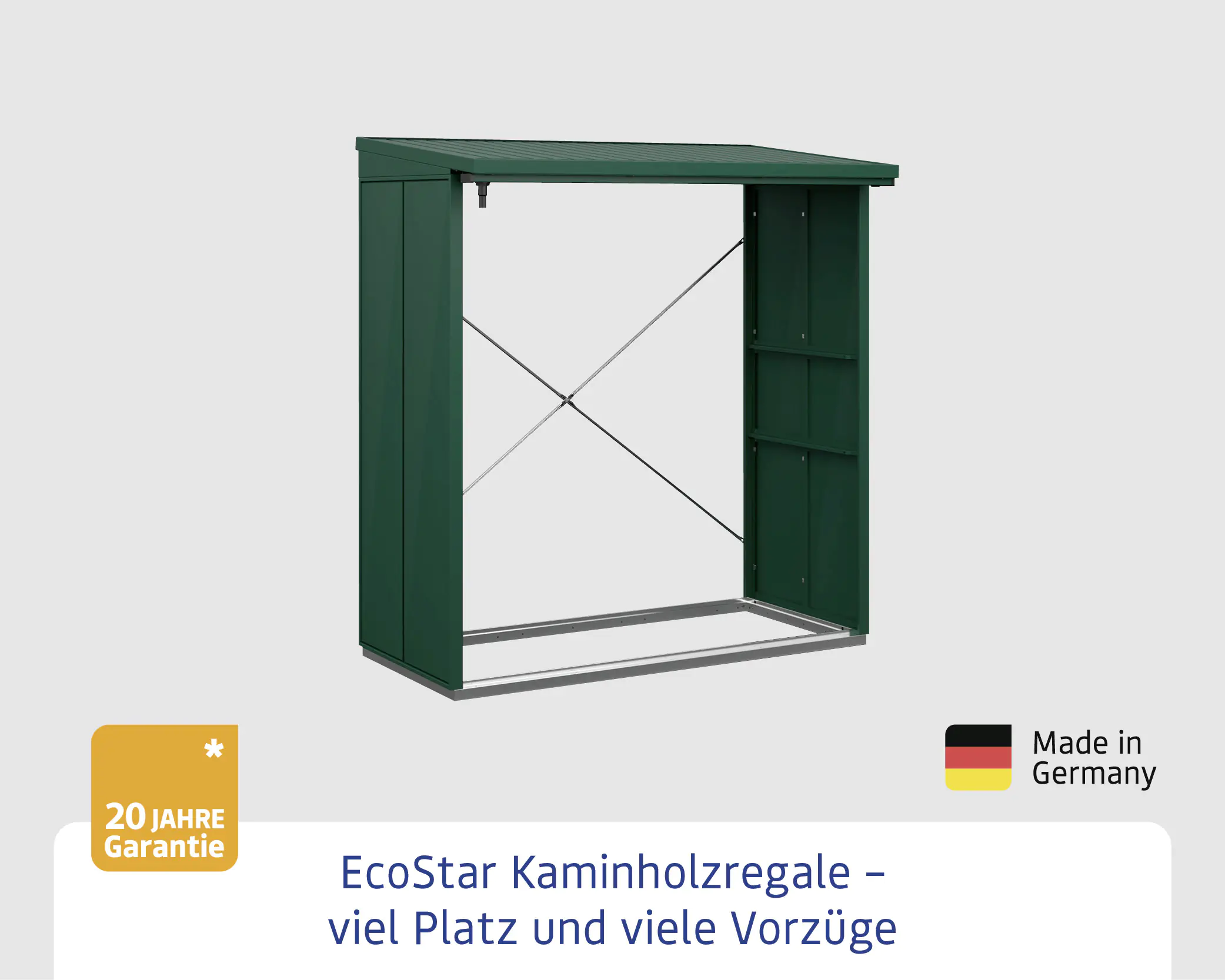 Ecostar Kaminholzregal Elegant-V Typ 2, moosgrün, mit Verstrebung
