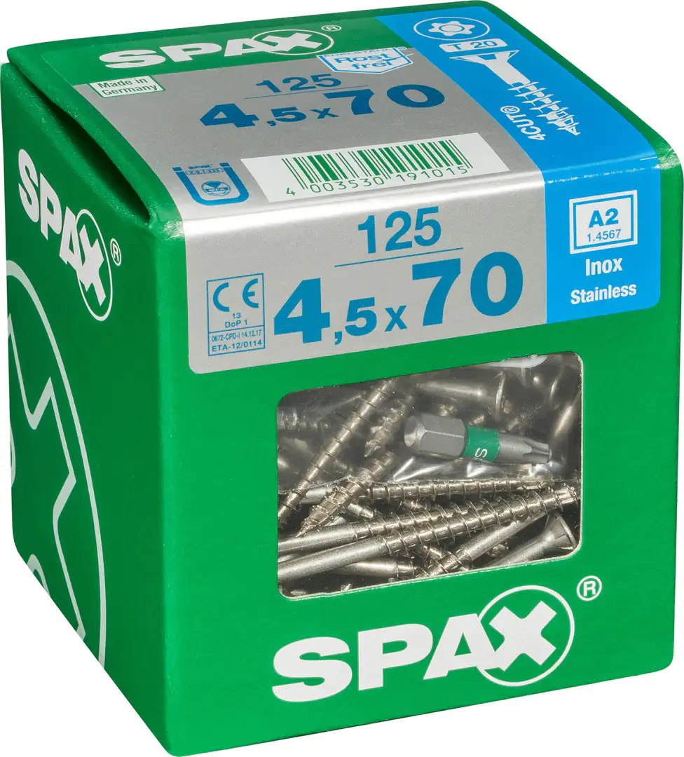 Spax Universalschrauben 4.5 x 70 mm TX 20 - 125 Stück Edelstahl